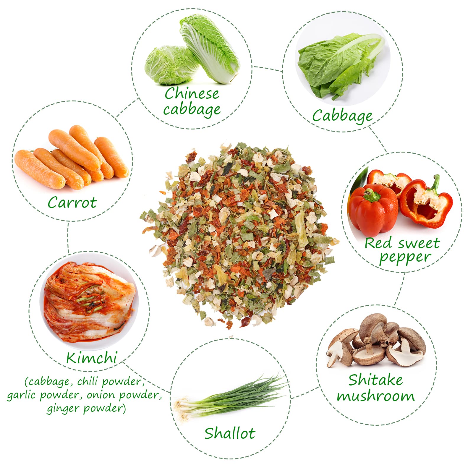 YUHO Ramen Toppings Dehydrated Dried Kimchi Vegetable Flakes All Natural Gluten Free & Allergen Free 6 OZ