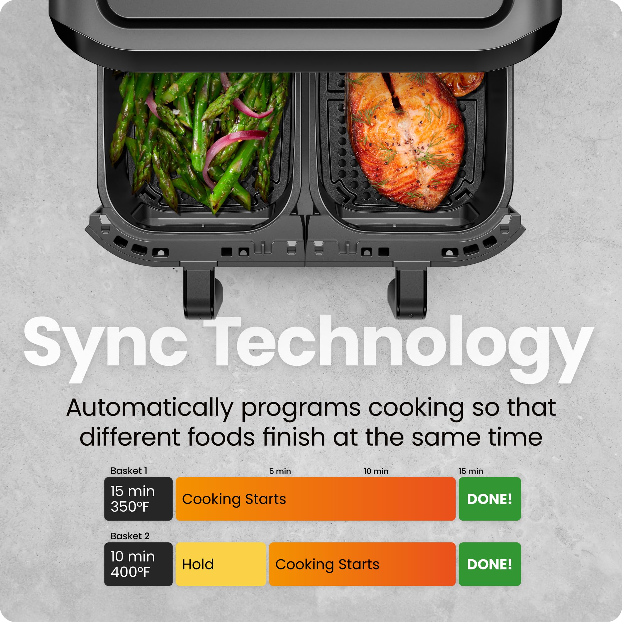 CHEFMAN 6 Quart Dual Basket Air Fryer Oven with Easy View Windows, Sync Finish, Hi-Fry, Auto Shutoff, 2 Independent 3Qt Nonstick Dishwasher Safe Frying Baskets, Digital Double Air Fryer - Black
