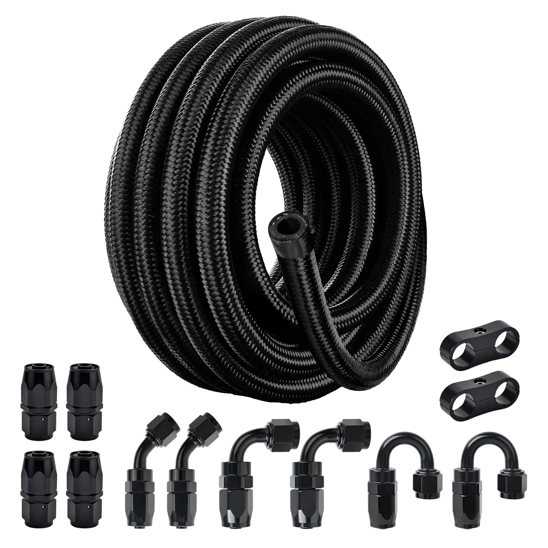EVIL ENERGY 6AN Fuel Line Kit, 6AN Nylon Braided Fuel Line Hose Fitting Kit CPE 20FT Black