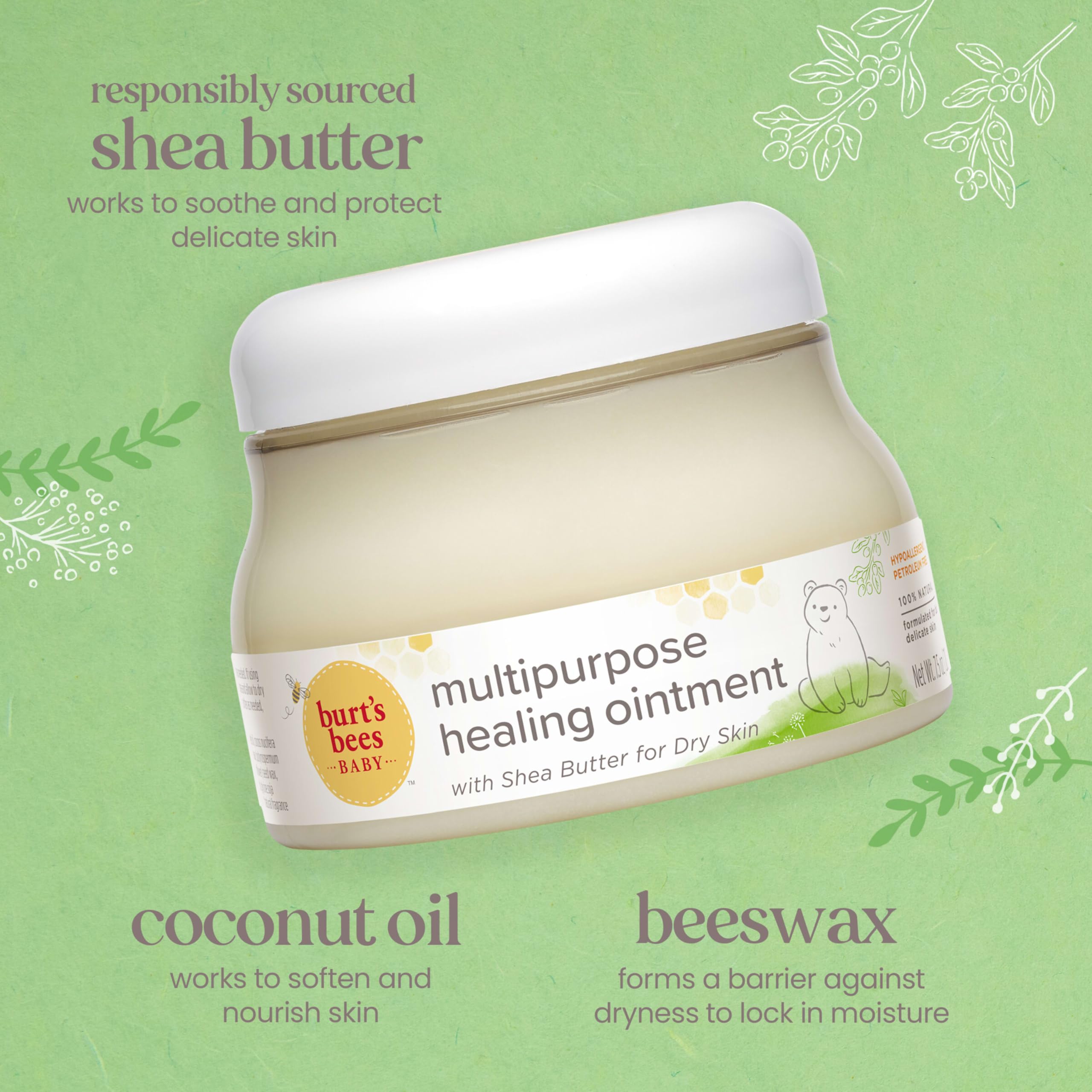 Burt's Bees Baby 100% Natural Multipurpose Ointment, Face & Body Baby Ointment – 7.5 Ounce Tub