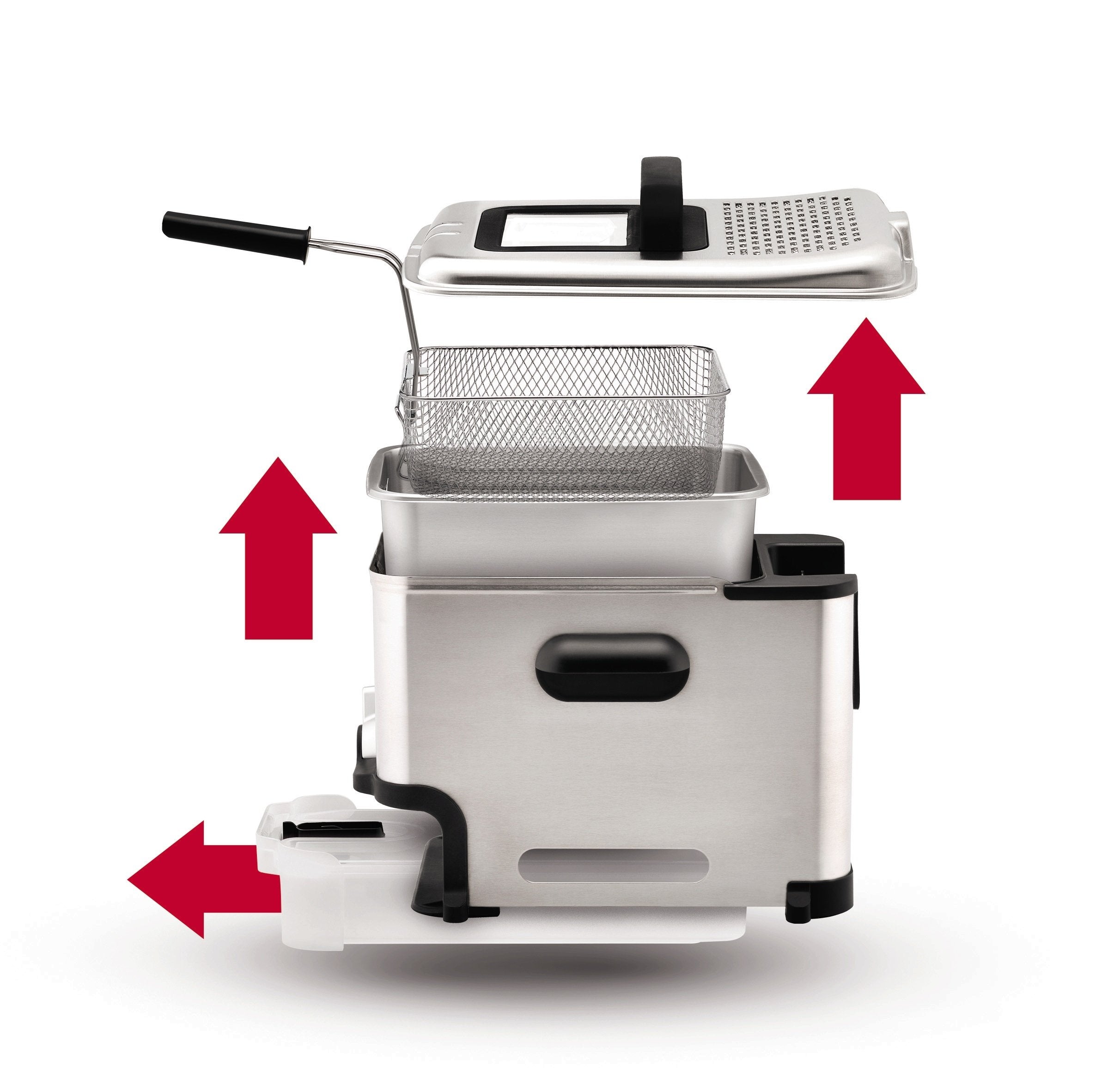 T-fal 3.5L Stainless Steel Deep Fryer with Basket, 1700W Electric Deep Fryer with Basket and Lid, Oil Filtration, Temp Control, Digital Timer, Dishwasher Safe Parts