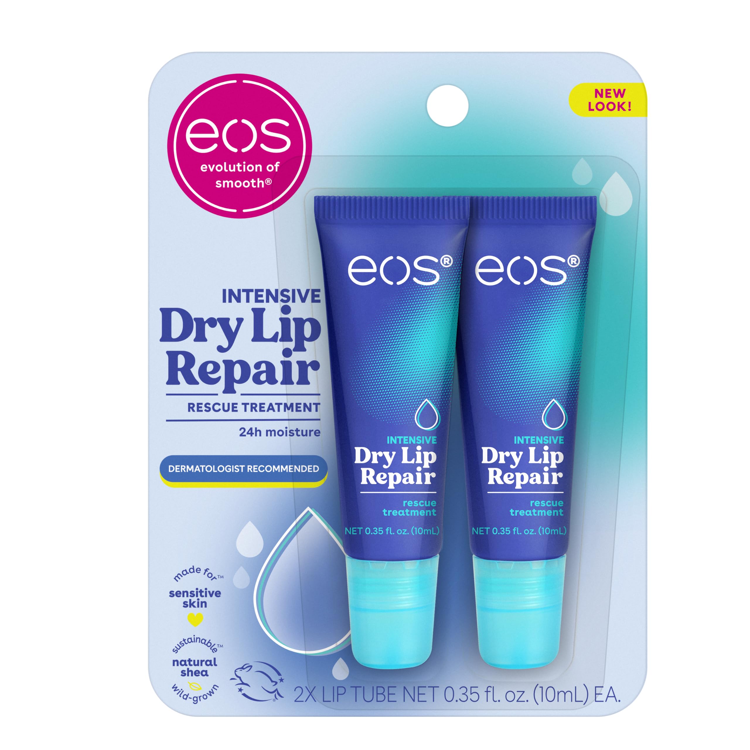 eos The Hero Lippenreparatur, Intensivpflege für trockene Lippen, 24 Std. Feuchtigkeit, natürlicher Erdbeer-Extrakt, 10 ml, 2 Stück (1er Pack)