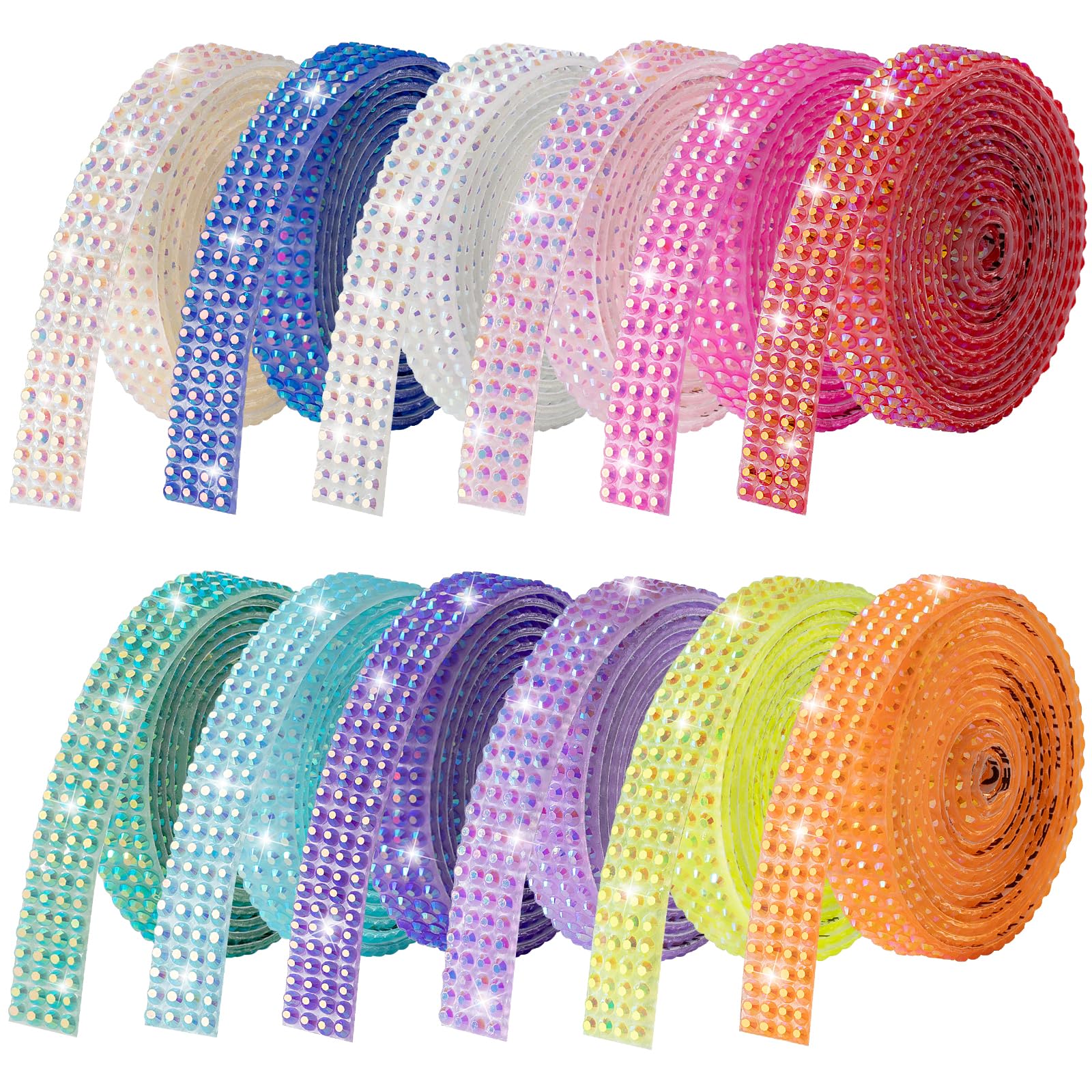 LYXMYGS Strassband, selbstklebende Kristall-Strasssteine, 12 Rollen funkelnde Streifen, 12 Yards Strassbänder für DIY-Bastelarbeiten, Strasssteine zum Basteln