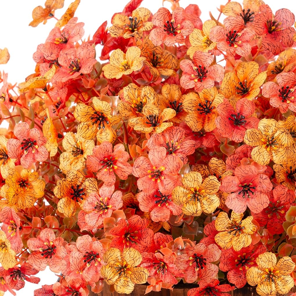 HyeFlora Artificial Fall Flowers Faux Mums for Outdoor Indoor Garden Home Decoration, Faux Flower Daisy with Eucalyptus Leaves Fake Mums Plants Greenery Boxwood Porch Patio, 12 Bundles