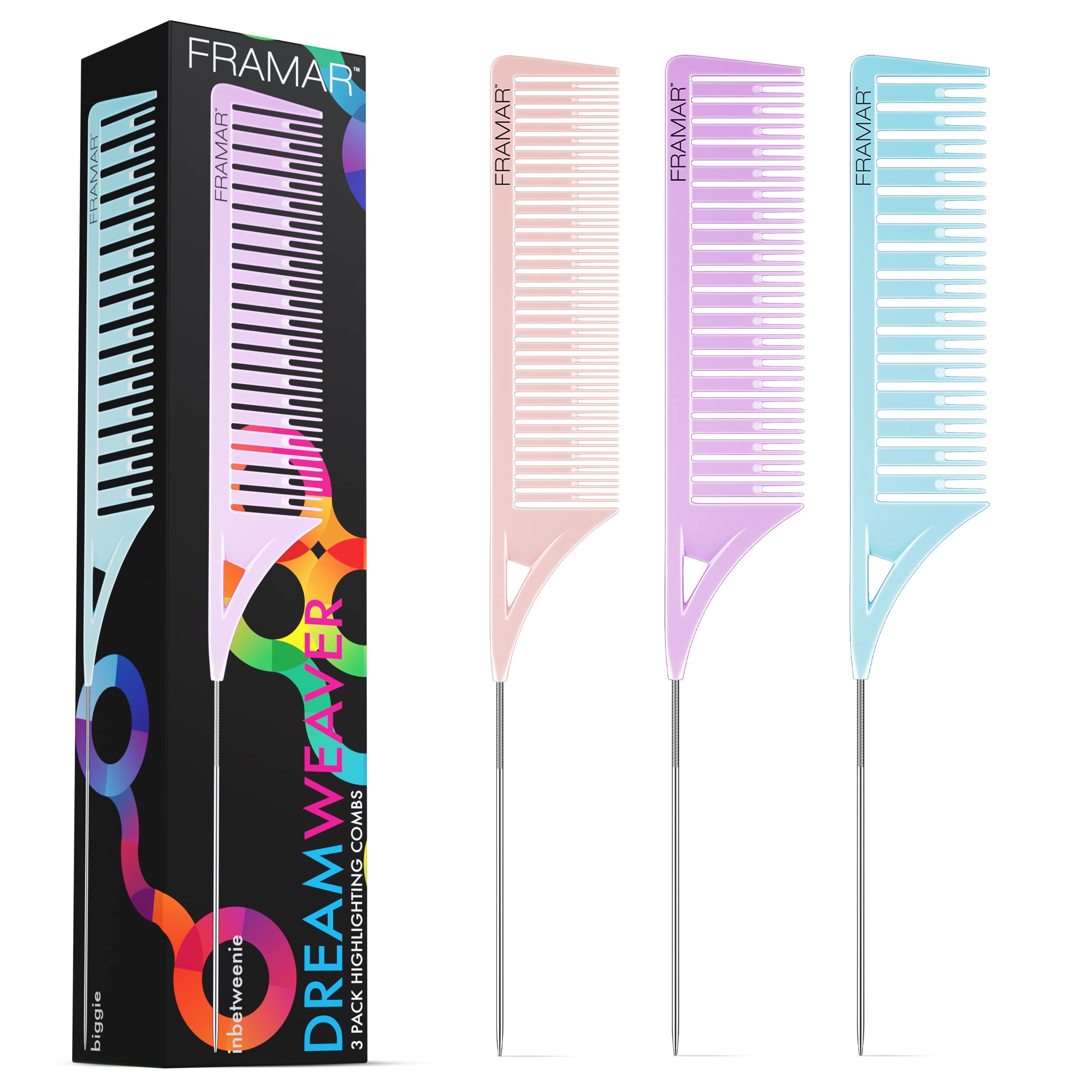 FRAMAR Dreamweaver Strähnenkamm-Set – Professioneller Strähnenkamm mit Abteilspitze, Haarfärbekamm, Folienkämme zum Strähnchenmachen, Strähnenkämme zum Strähnchenmachen – 3er-Pack Pastell