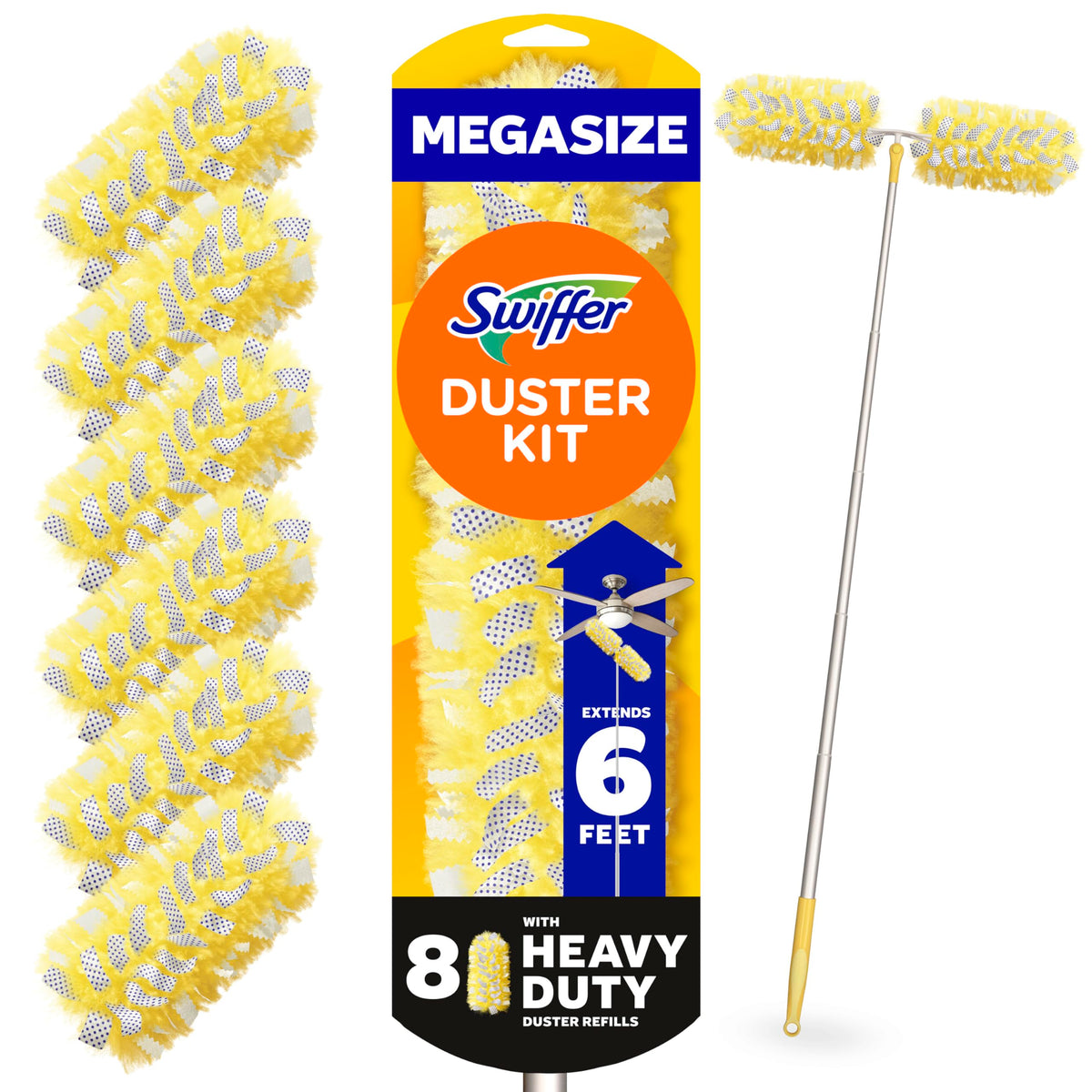 Swiffer Staubmagnet Starterkit mit ausziehbarem Stiel (bis zu 1,80 m), Extra Stark Starter Kit mit 8 Nachfüllern