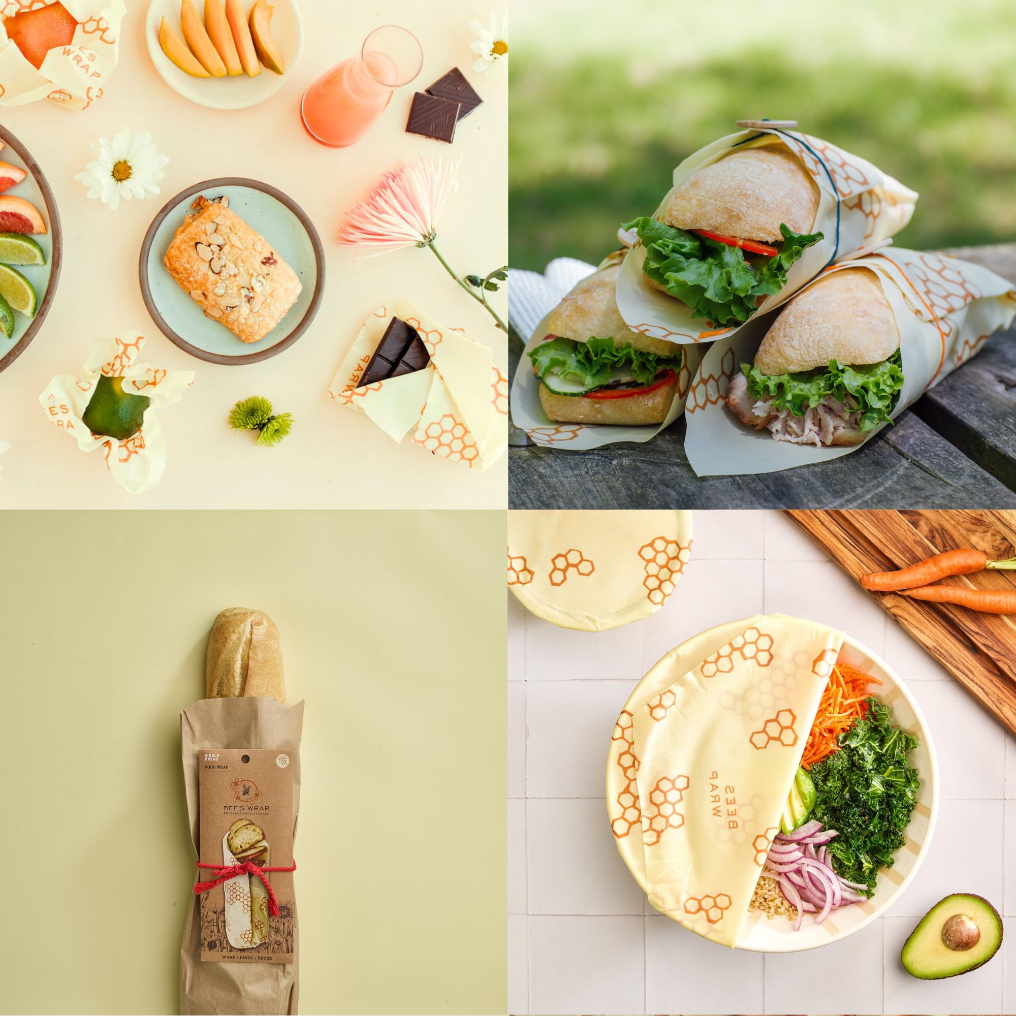 Bee's Wrap Beeswax Wraps for Food - Honeycomb Bread Wrap - Made in USA Reusable Bread Storage Bags - Organic & Eco-Friendly Alternative to Aluminum Foil, Sourdough Bags & Plastic Wrap