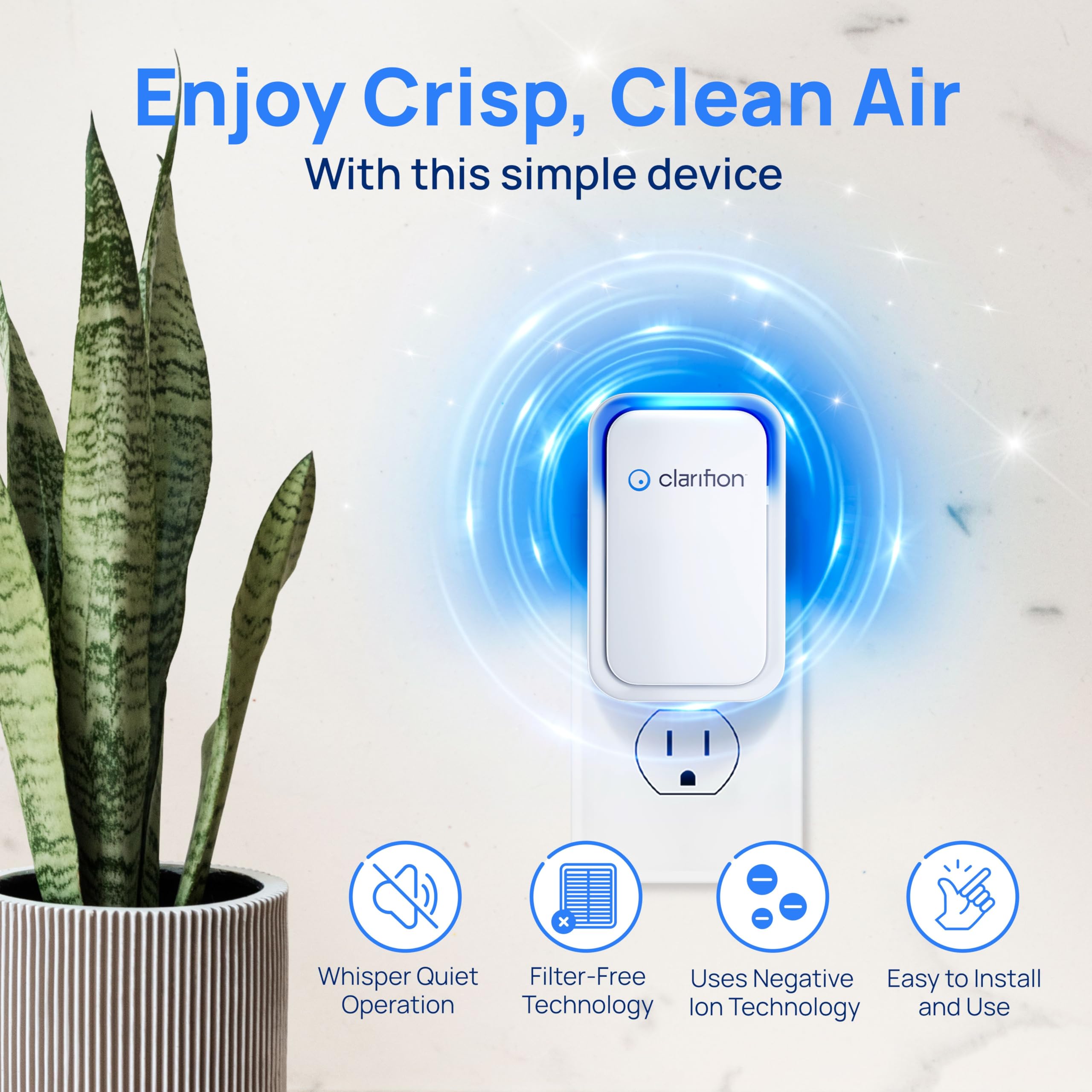 Clarifion - Air Ionizers for Home (3 Pack), Negative Ion Filtration System, Quiet Air Freshener for Bedroom, Office, Kitchen, Portable Air Filter Odor, Smoke Dust, Pets, Eliminator, Mini Air Cleaner