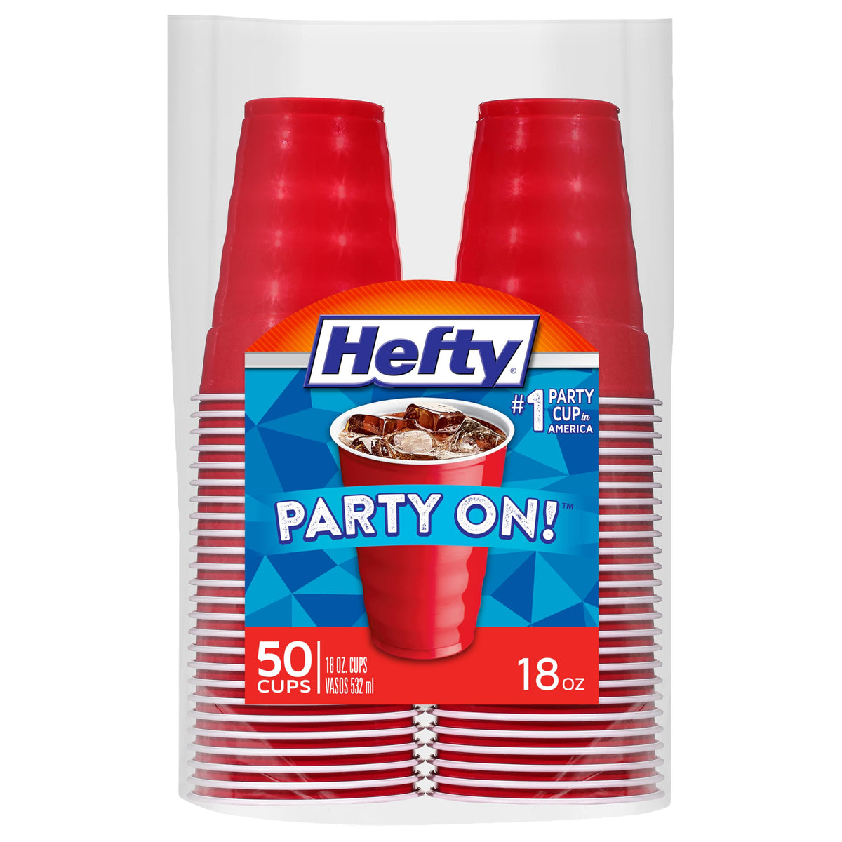 Hefty Partybecher aus rotem Kunststoff, Einweg-Plastikbecher für einfache Reinigung und große Veranstaltungen, rote Becher für BBQs, Geburtstage, Partys und mehr, 18 Unzen, 50 Stück