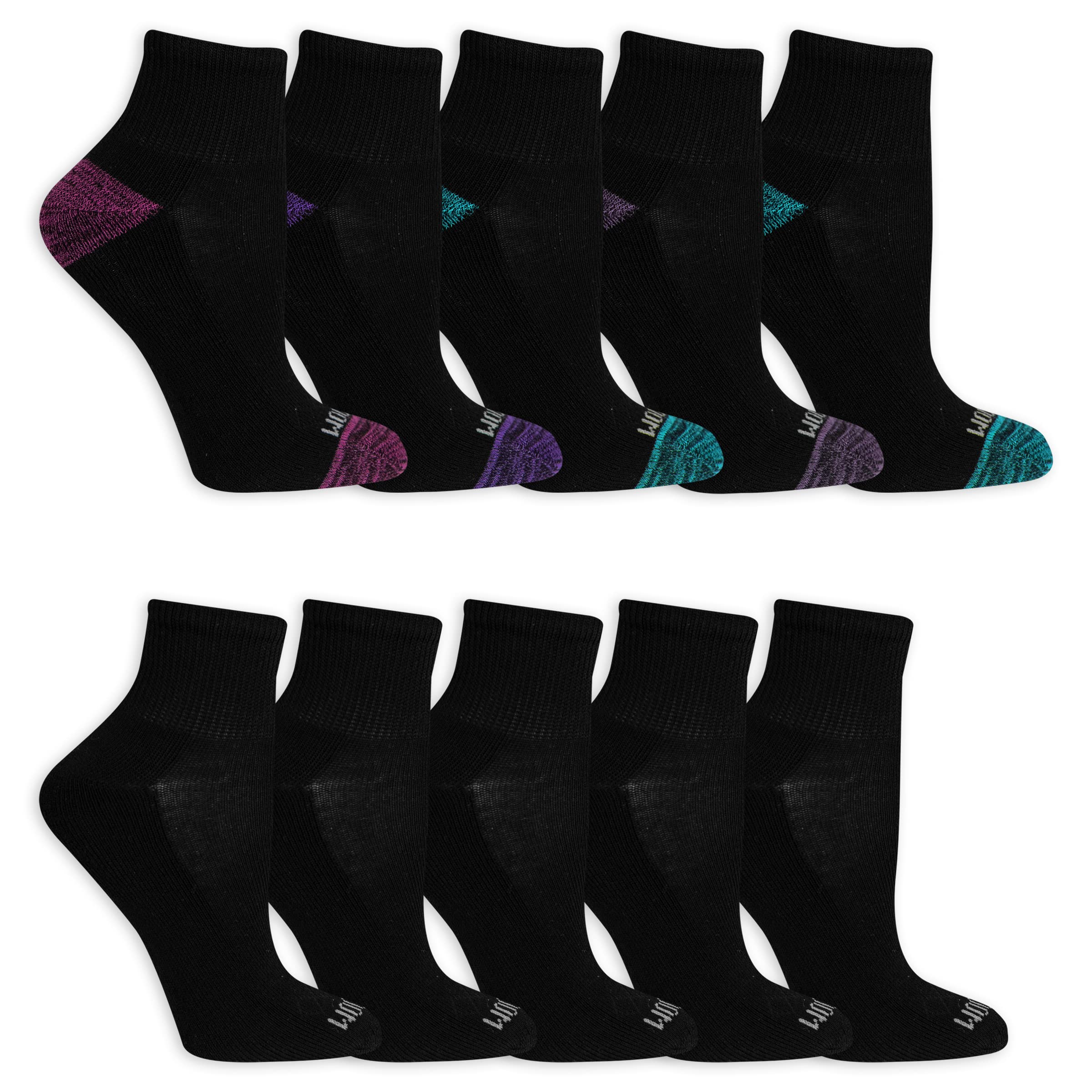 Fruit of the Loom Damen Everyday Active Sport Knöchelsocken (10er-Pack), Schwarz Sortiert, 8-12