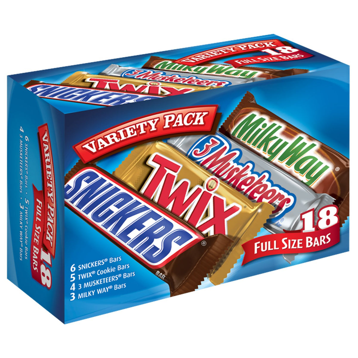 SNICKERS, TWIX, MILKY WAY & 3 MUSKETEERS Einzeln verpackte Sortenpackung Vollmilchschokolade Halloween-Schokoriegel-Sortiment, 944,3 g, 18 Riegel Großpackung Schokolade