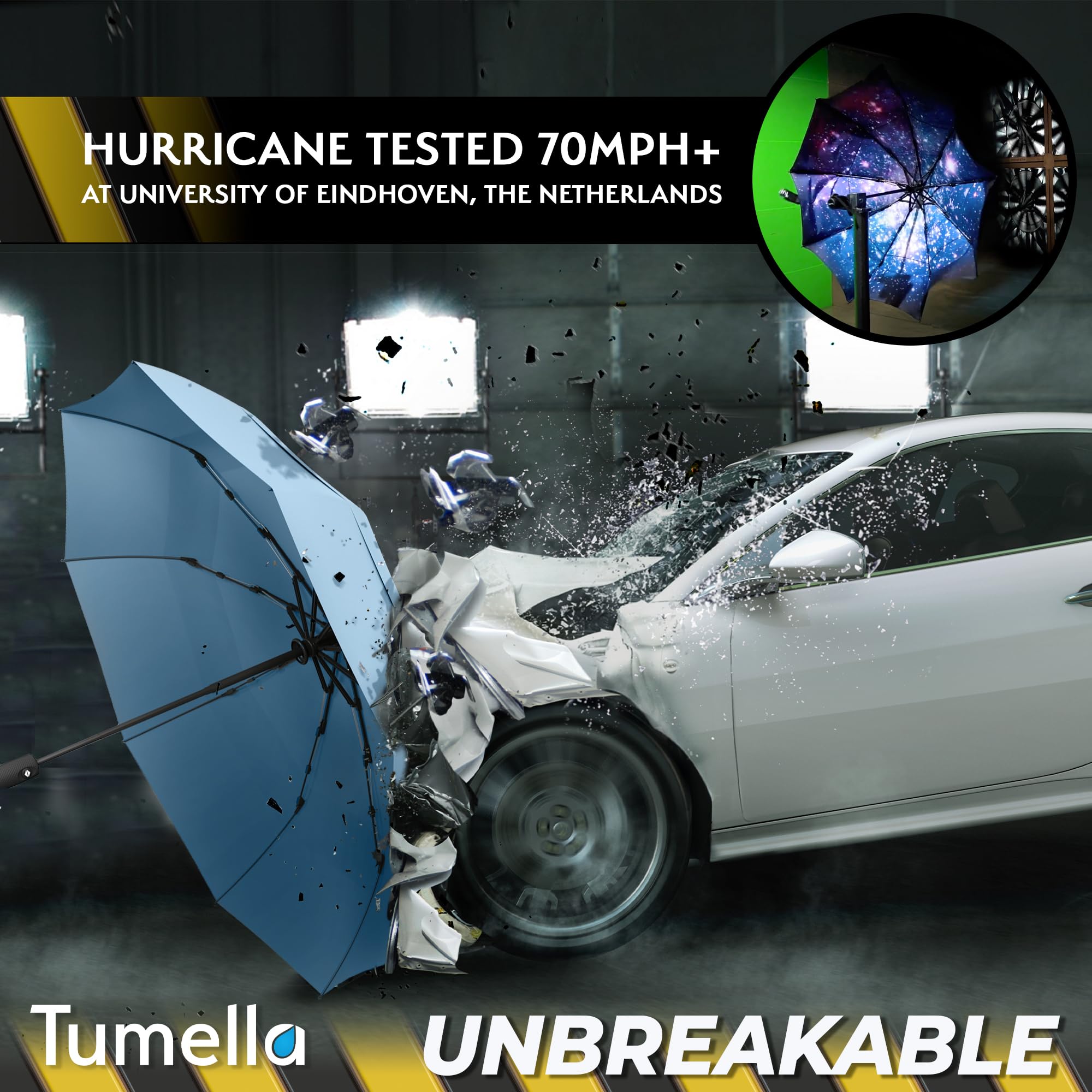TUMELLA Strongest Windproof Travel Umbrella (Compact, Superior & Beautiful), Small Strong but Light Portable and Automatic Folding Rain Umbrella, Durable Premium Grip, Fits Car and Backpack