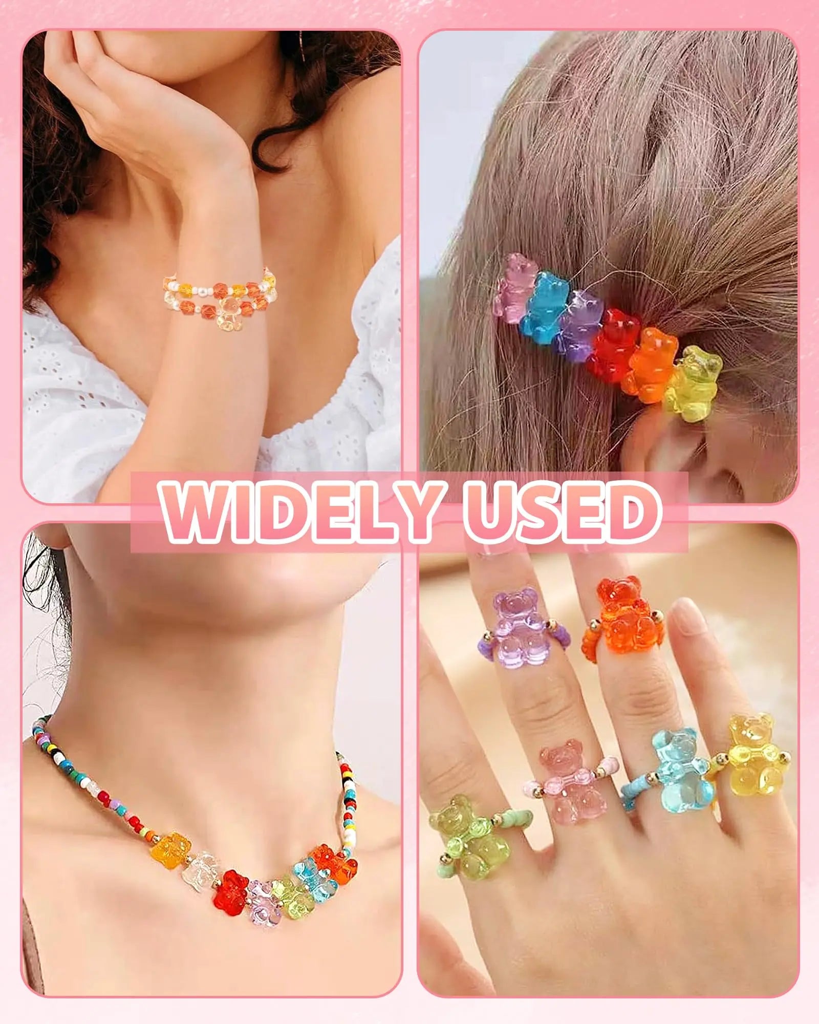 200pcs FIVEIZERO Clear Acrylic Bear Beads, Mixed Color Gummy Bear Beads for Bracelet, Necklace, and DIY Crafts, Cute Bear Charms for Jewelry Making