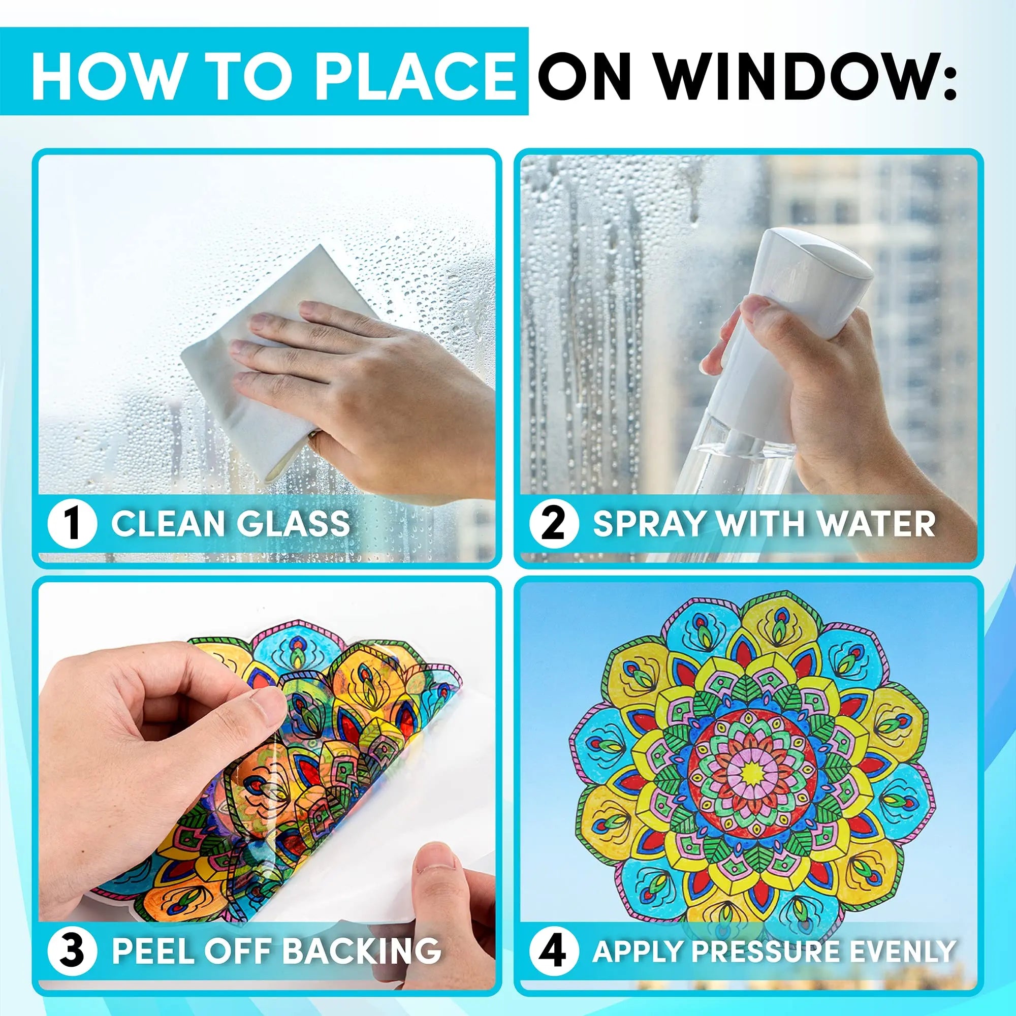 Hula Home Stained Glass Mandala Art Kit - DIY Window Clings with Markers, 10 Suncatchers - Perfect Hobby for Adults, Kids, Teens & Seniors - Ideal Gift for Beginners, Women & Elderly