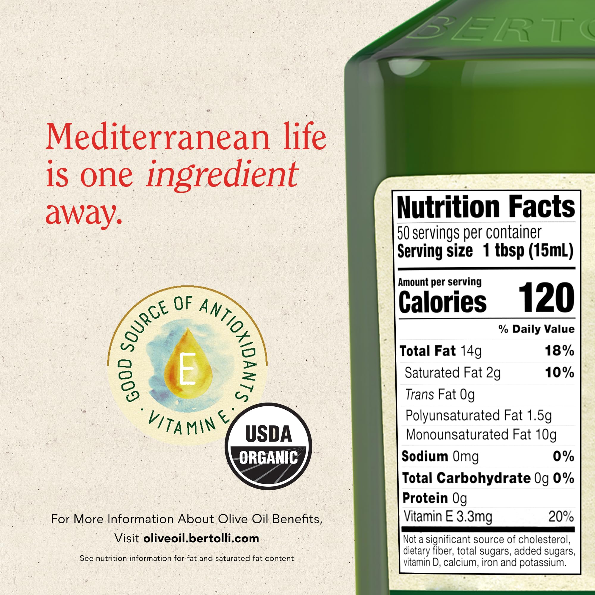 Bertolli Organic Extra Virgin Olive Oil, Rich Taste, 25.36 fl oz