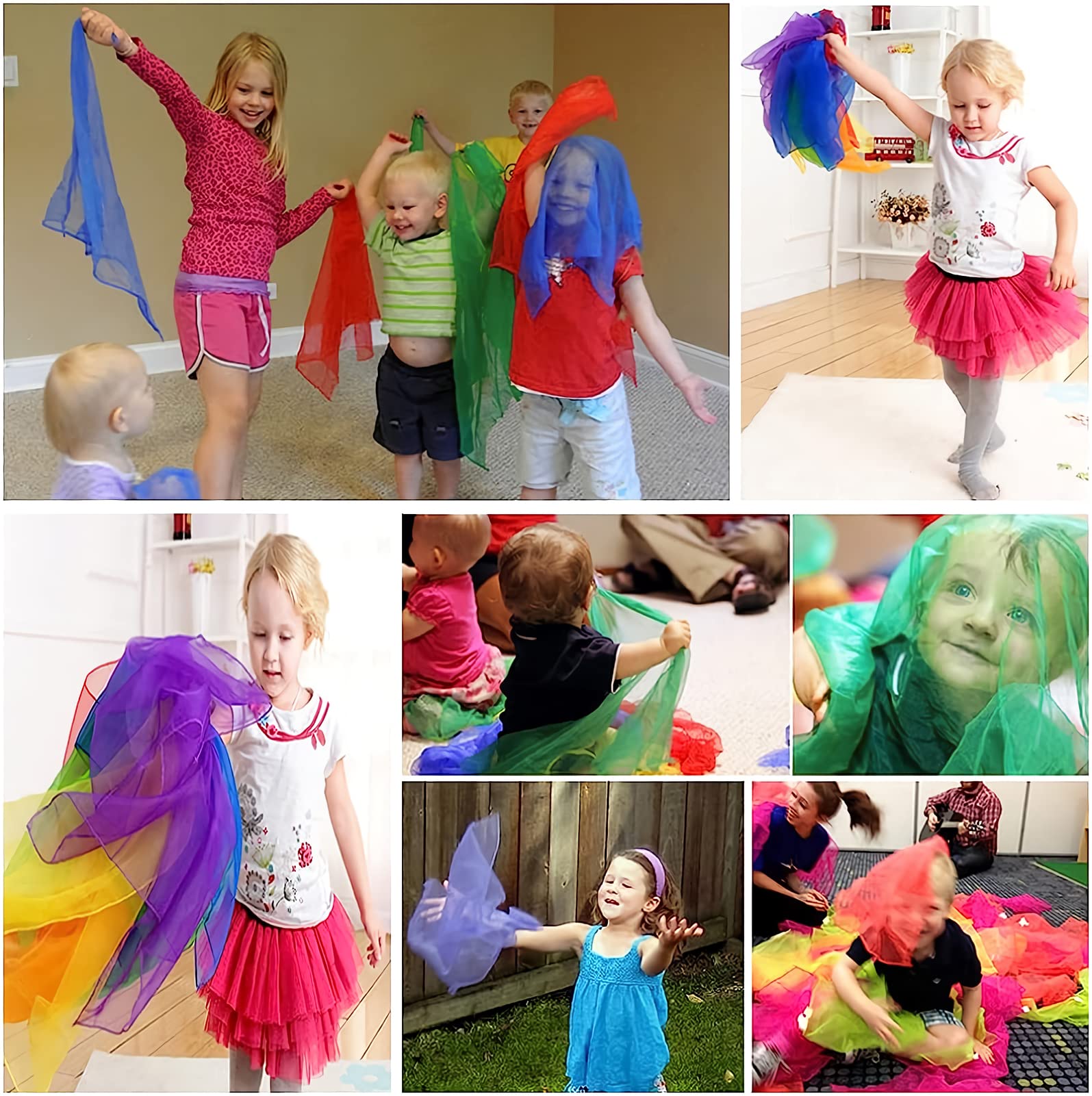 AIVIAI Juggling Scarves for Kids Play 24 Pcs Dance Music Scarfs Colorful Silk Actives Scarves Rhythm Band Scarves for Toddlers Children Movement(6 Colors)