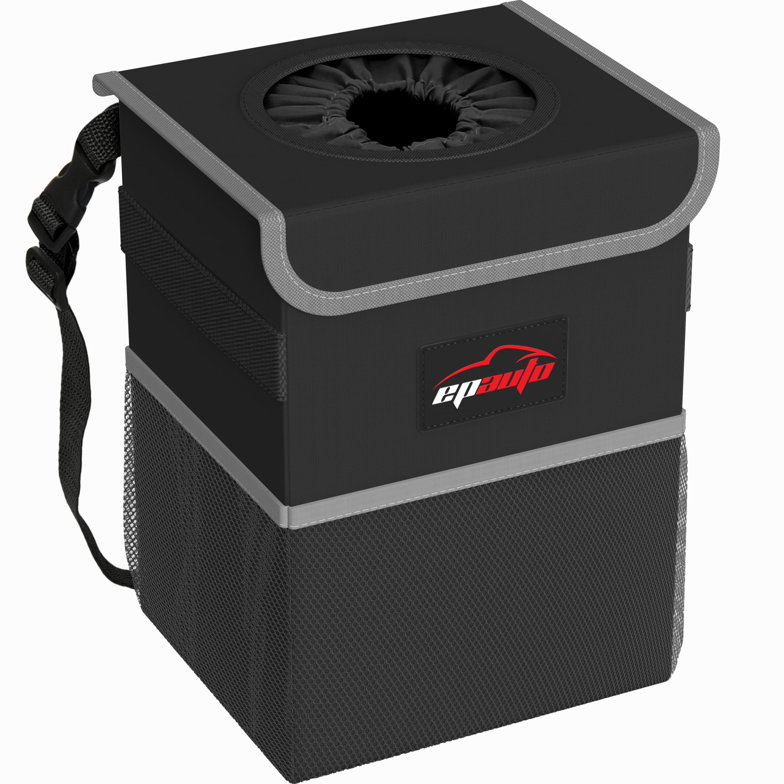 EPAuto Wasserdichter Auto-Mülleimer mit Deckel und Aufbewahrungstaschen, 9,5 Liter, Schwarz