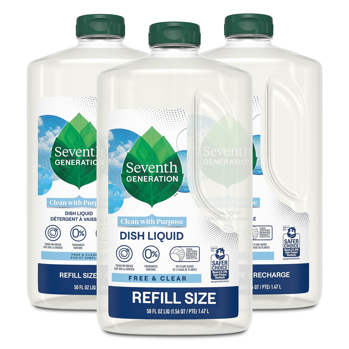 Seventh Generation Spülmittel Nachfüllpackung Frei & Klar Spülmittel für empfindliche Haut 1,48 L, 3er-Pack