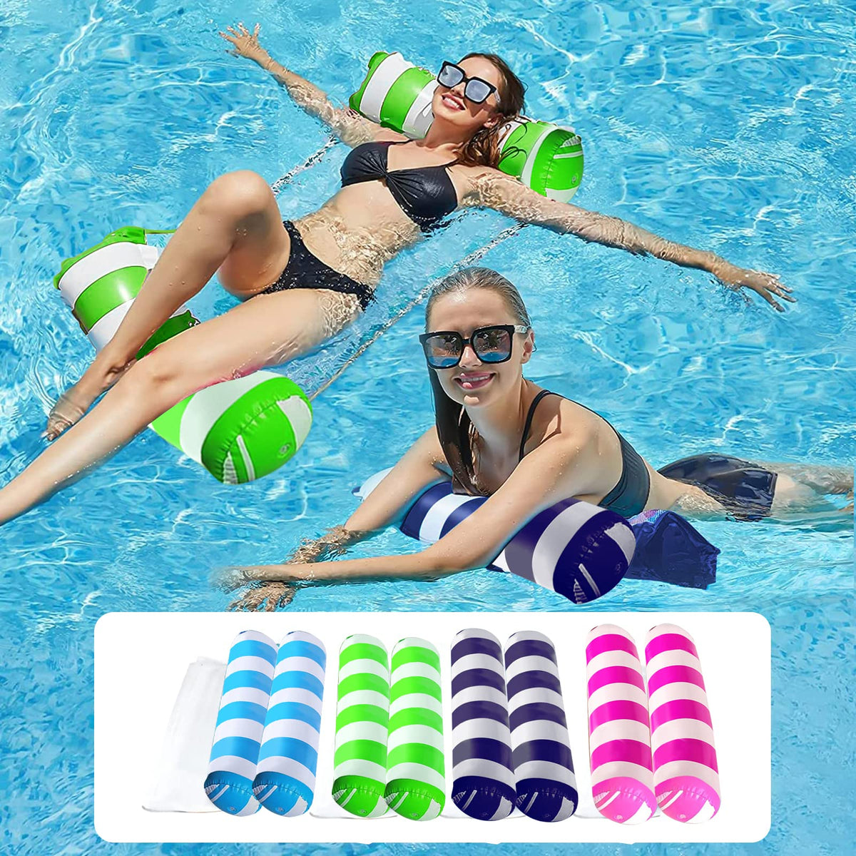 4er Pack verbesserte XL Wasserpool-Schwimmer, 4-in-1 (Hängematte, Sattel, Lounge-Stuhl, Drifter) vielseitiger Wasserpool-Schwimmer, nicht klebendes PVC-Material