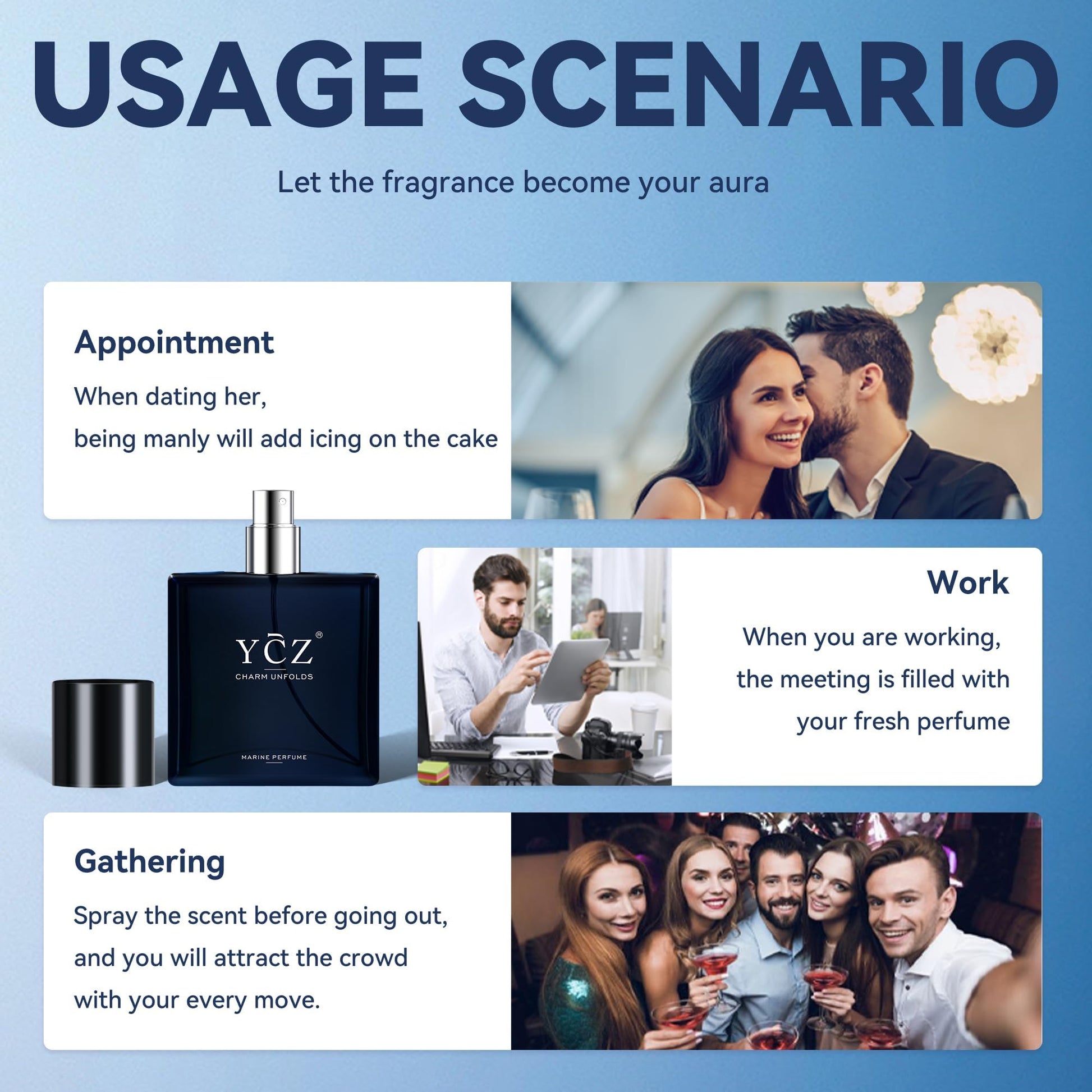 Ycz Charm Unfolds Marine Perfume for Men, 1.7 oz. Long Lasting Eau De Parfum Cologne For Men, Oriental Woody Fragrance - Ideal Special Occasions, Making it the Ideal gentlemen’s Gift
