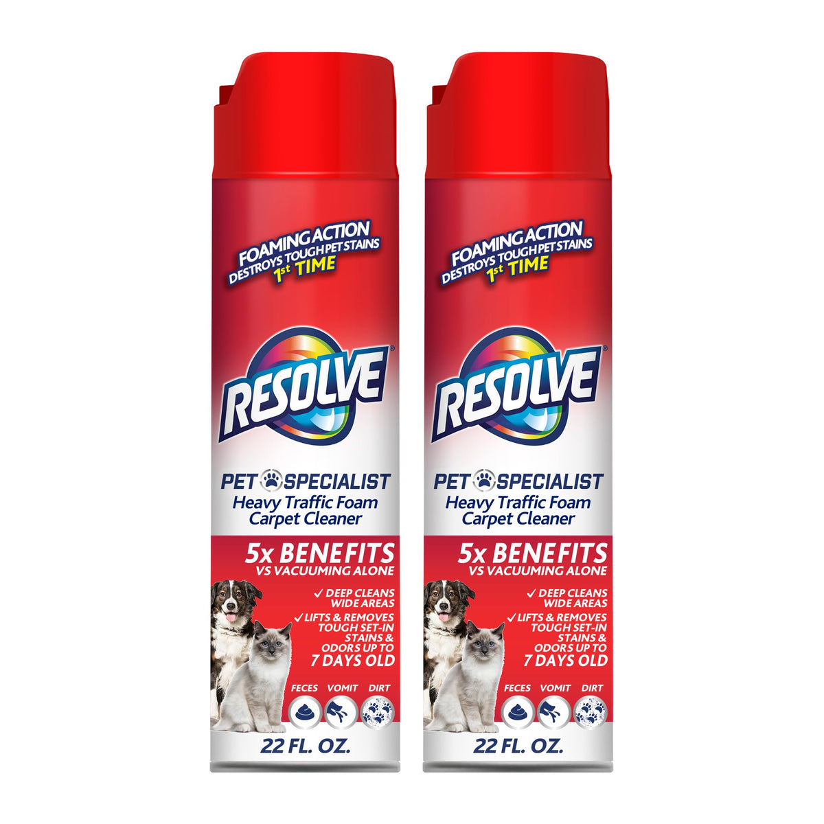 Resolve Pet Specialist Heavy Traffic Foam، منظف السجاد، مزيل بقع وروائح الحيوانات الأليفة، محلول منظف السجاد، عبوتان 22 أونصة