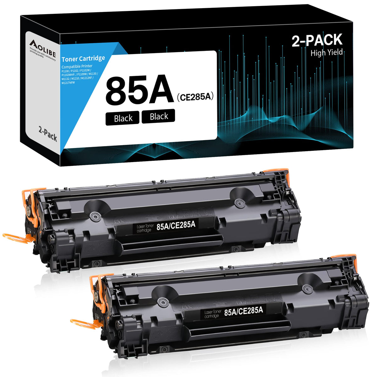 خرطوشة حبر سوداء متوافقة Aolibe 85A CE285A بديلة لخرطوشة حبر HP CE285A 85A تُستخدم لطابعات P1102w P1102 P1109W M1217nfw M1212 M1212nf M1217 Pro [عبوة من قطعتين]