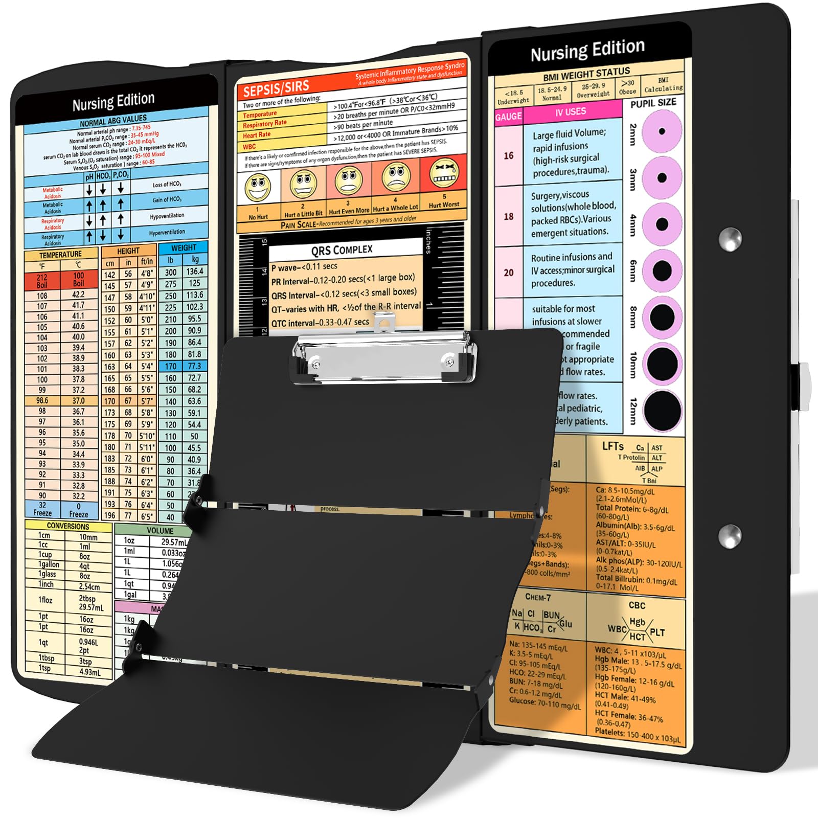 Nursing Clipboard Foldable Clipboard Medical: Edition Cheat Sheets Aluminum 3 Layers Foldable Clipboards Nursing Pocket Size Profile Clip Nurse Clipboards Notepad for Nurses Students and Doctors