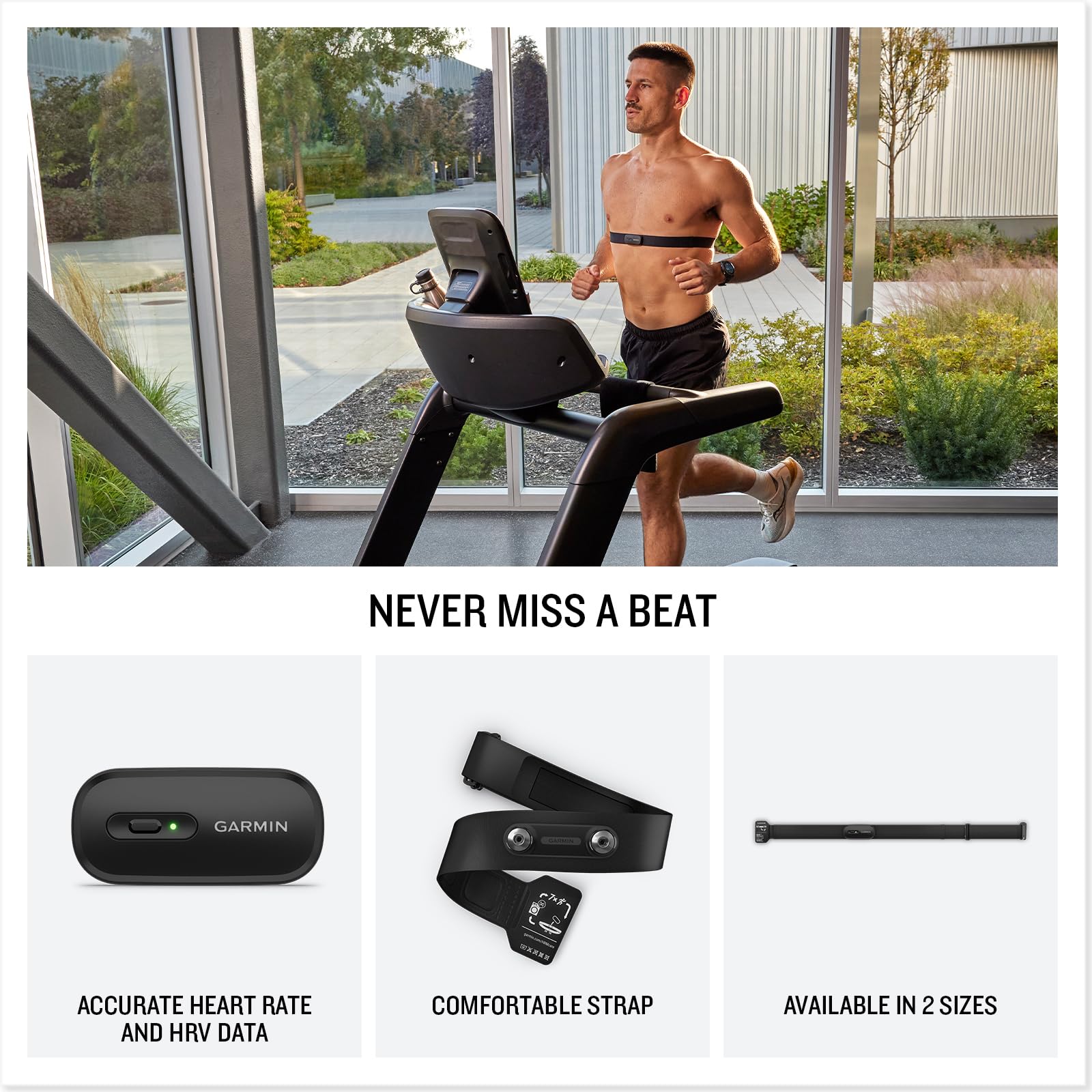 Garmin HRM 200 Heart Rate Monitor, Accurate Heart Rate and HRV Data, Comfortable Machine Washable Strap, M-XL