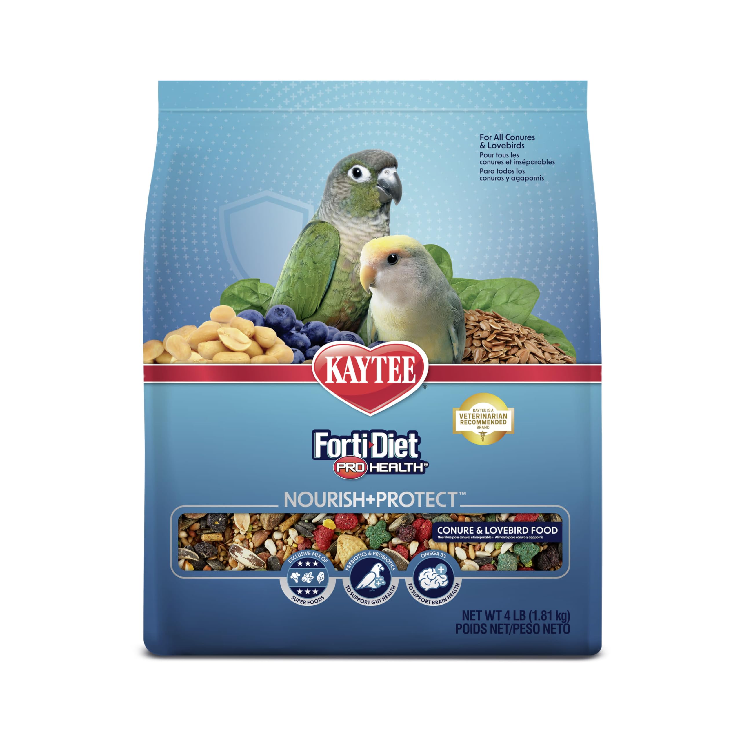 Kaytee Forti-Diet Pro Health Nourish+Protect Futter für Sittiche & Unzertrennliche, Umfassende Ernährung wissenschaftlich fundiert, Verdauungsgesundheit, Immununterstützung, 4 Pfund