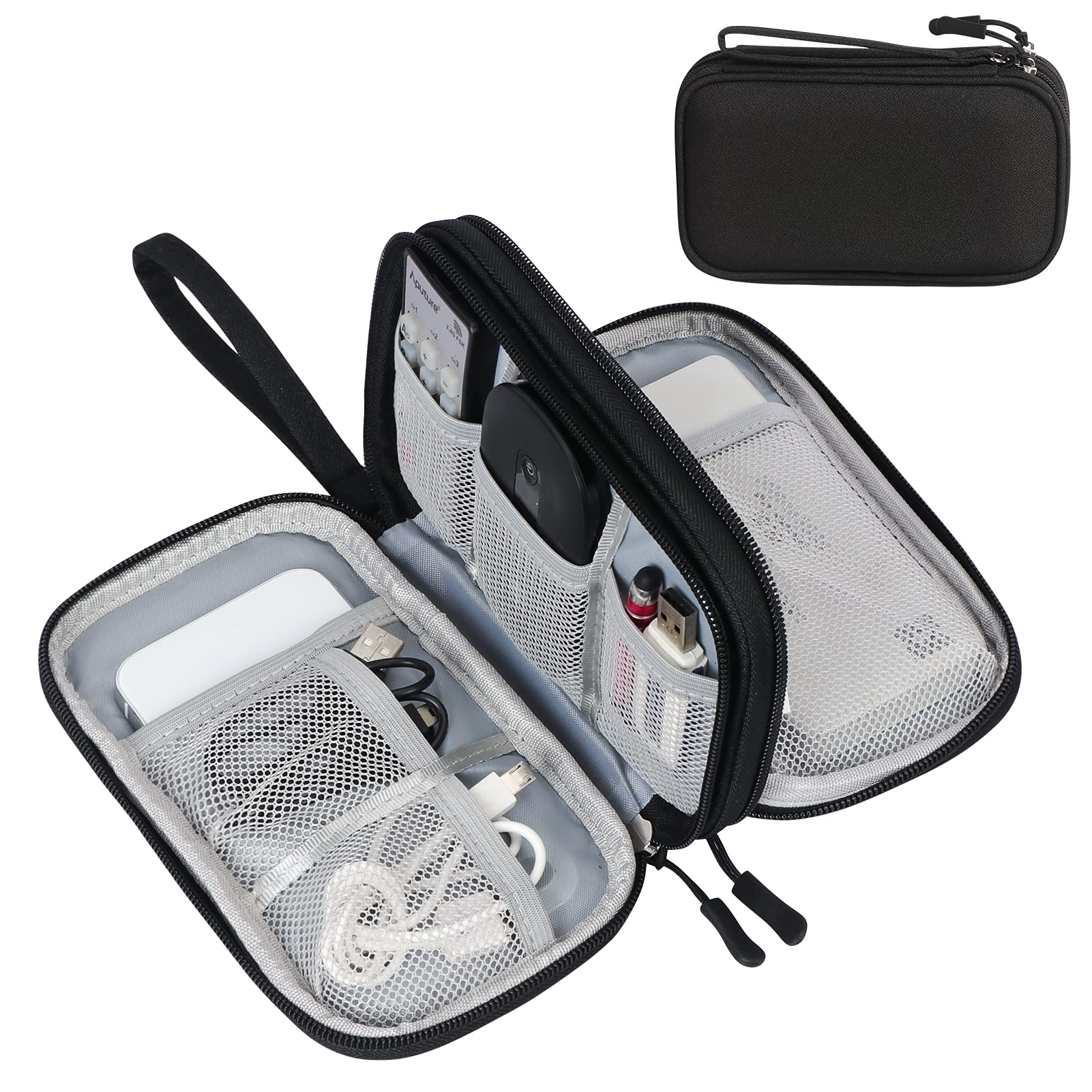 FYY Reise-Kabel-Organizer-Tasche, elektronisches Zubehör, Tragetasche, tragbar, wasserdicht, doppelschichtig, All-in-One-Aufbewahrungstasche für Kabel, Ladegerät, Telefon, Kopfhörer, Schwarz