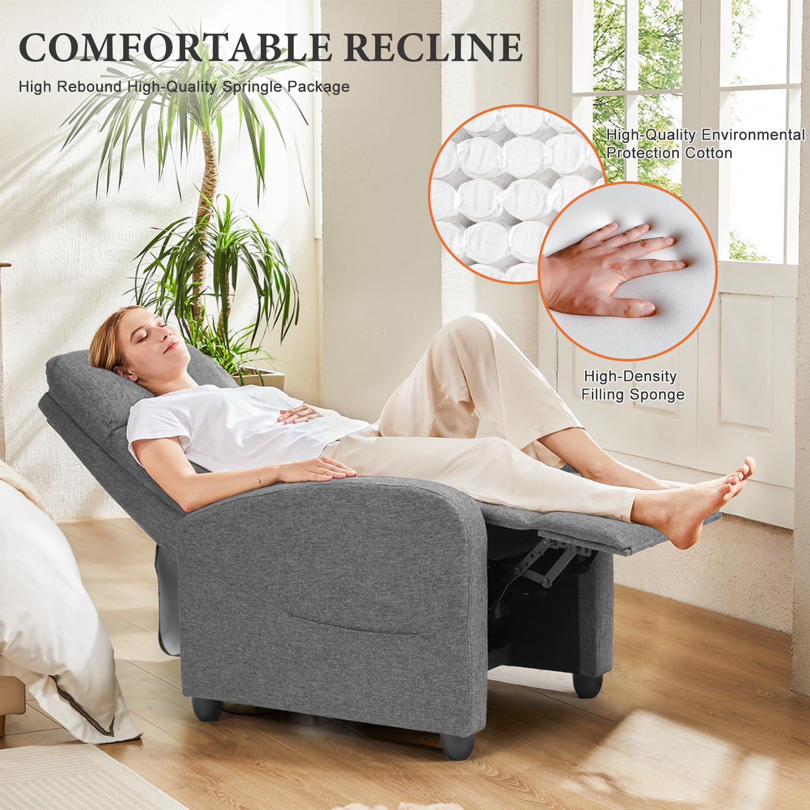 Sweetcrispy Massage Recliner Chair for Adults, Adjustable Home Theater Seating with Lumbar Support, Small Recliners for Small Spaces, Dark Grey