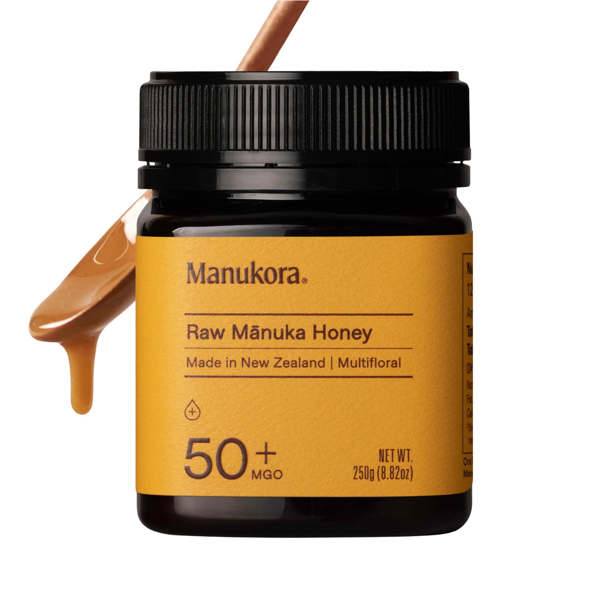 Manukora roher Manuka Honig, MGO 50+, Neuseeland Honig, gentechnikfrei, vom Bienenstock bis zur Hand rückverfolgbar, Unterstützung für das tägliche Wohlbefinden – 250 g (8,82 Oz)