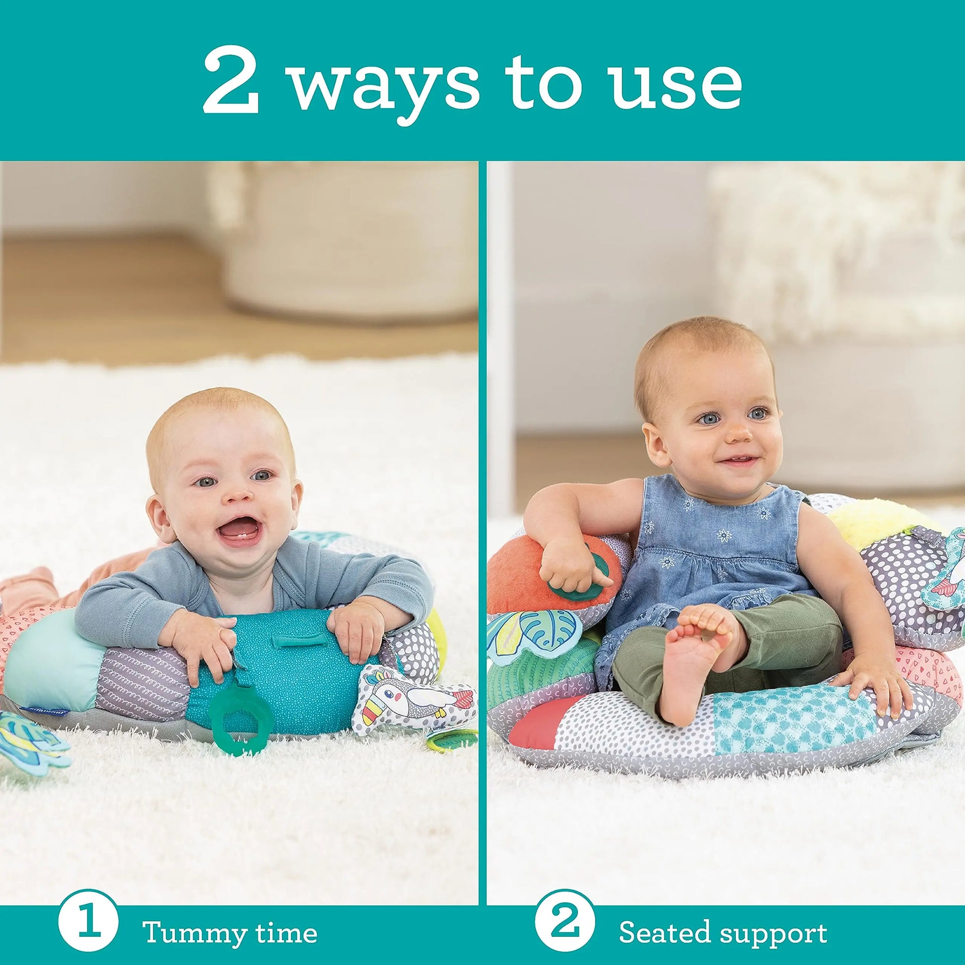Infantino 2-in-1 Tummy Time & Seated Support, Baby Floor Seat for Tummy Time & Early Sitting, Soft, Supportive, Engaging Toys, Toucan