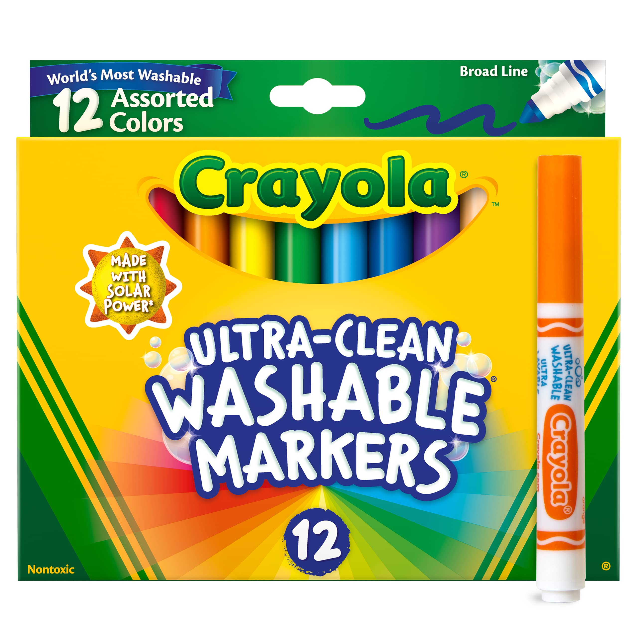 Crayola Filzstifte mit breiter Spitze (12 Stück), auswaschbare Marker für Kinder, sortiert, Schulanfang-Grundausstattung, ein Muss für Lehrerzimmer, Schulbedarf, 3+