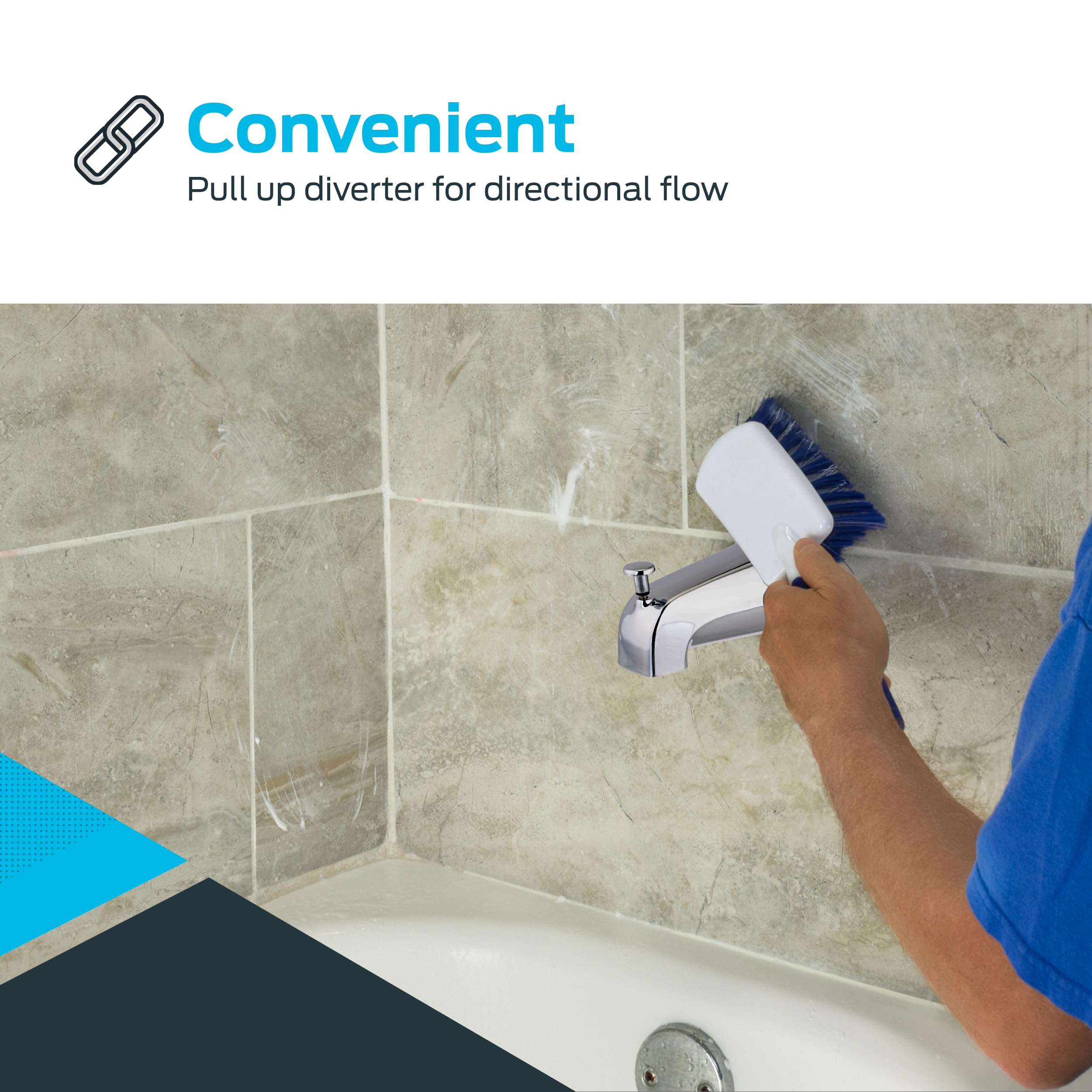 EZ-FLO 5-3/8 Inch Nose Diverter Tub Spout, 1/2 Inch IPS Connection, Chrome Finish, 15083