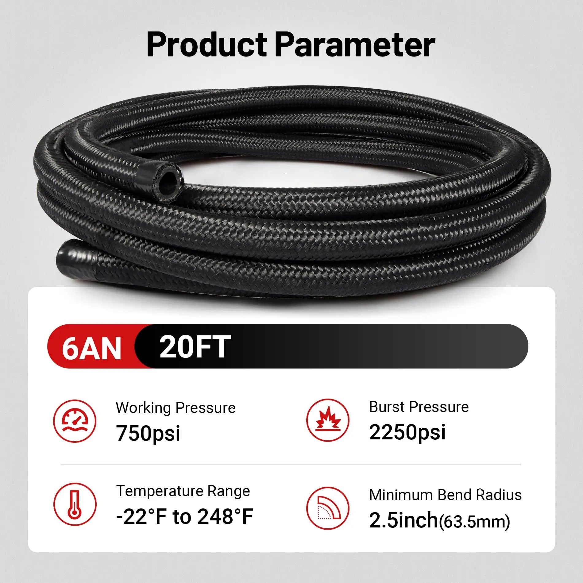 EVIL ENERGY 6AN Fuel Line Kit, 6AN Nylon Braided Fuel Line Hose Fitting Kit CPE 20FT Black