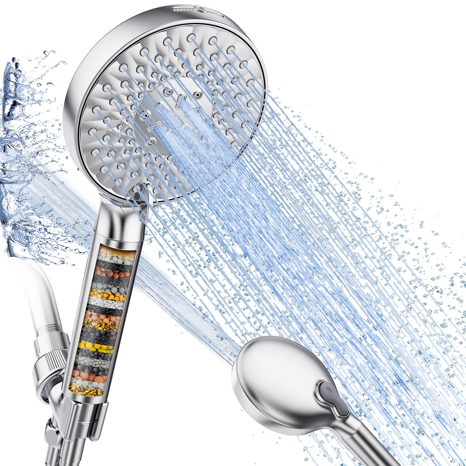 Gefilterter Duschkopf mit Handbrause, Hochdruck-Duschkopf mit 9 Sprühmodi und Filtern, abnehmbarer Duschkopf, Wasserenthärter-Filterperlen für hartes Wasser – entfernt Chlor