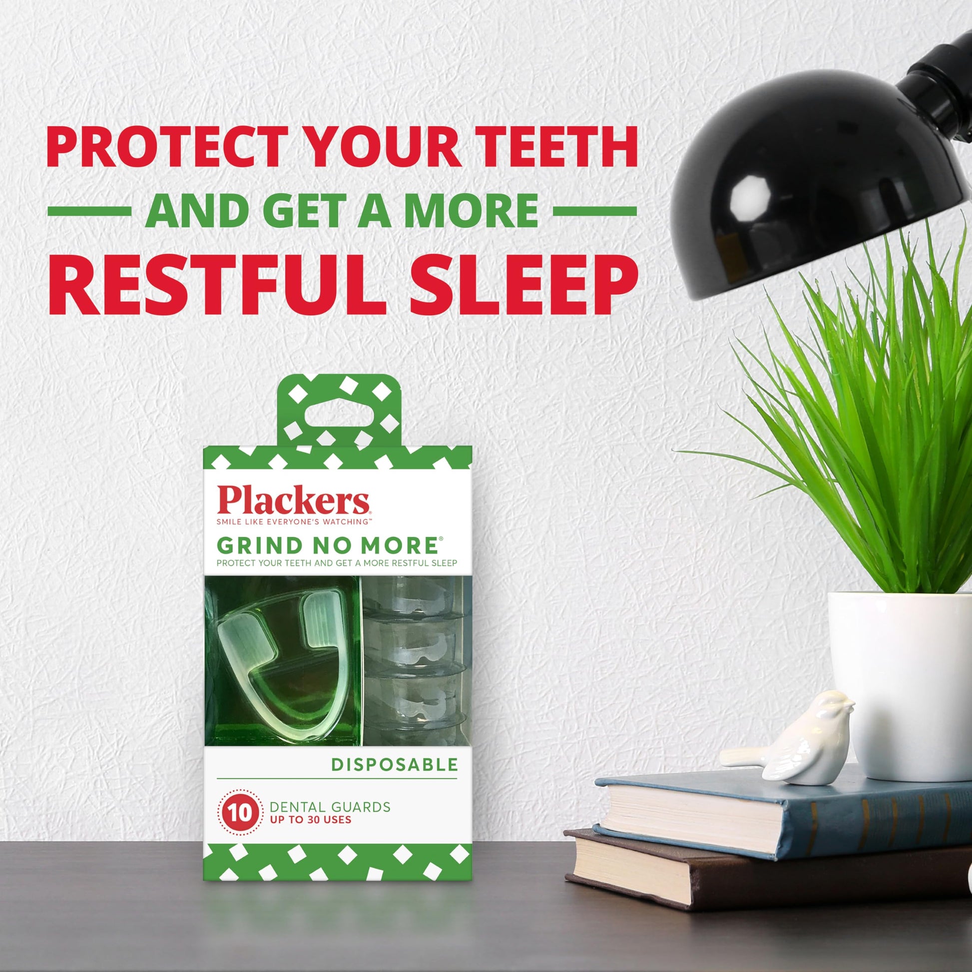Plackers Grind No More Night Guard, Nighttime Protection for Teeth, Sleep Well, BPA Free, Ready to Wear, Disposable, One Size Fits All, 10 Count