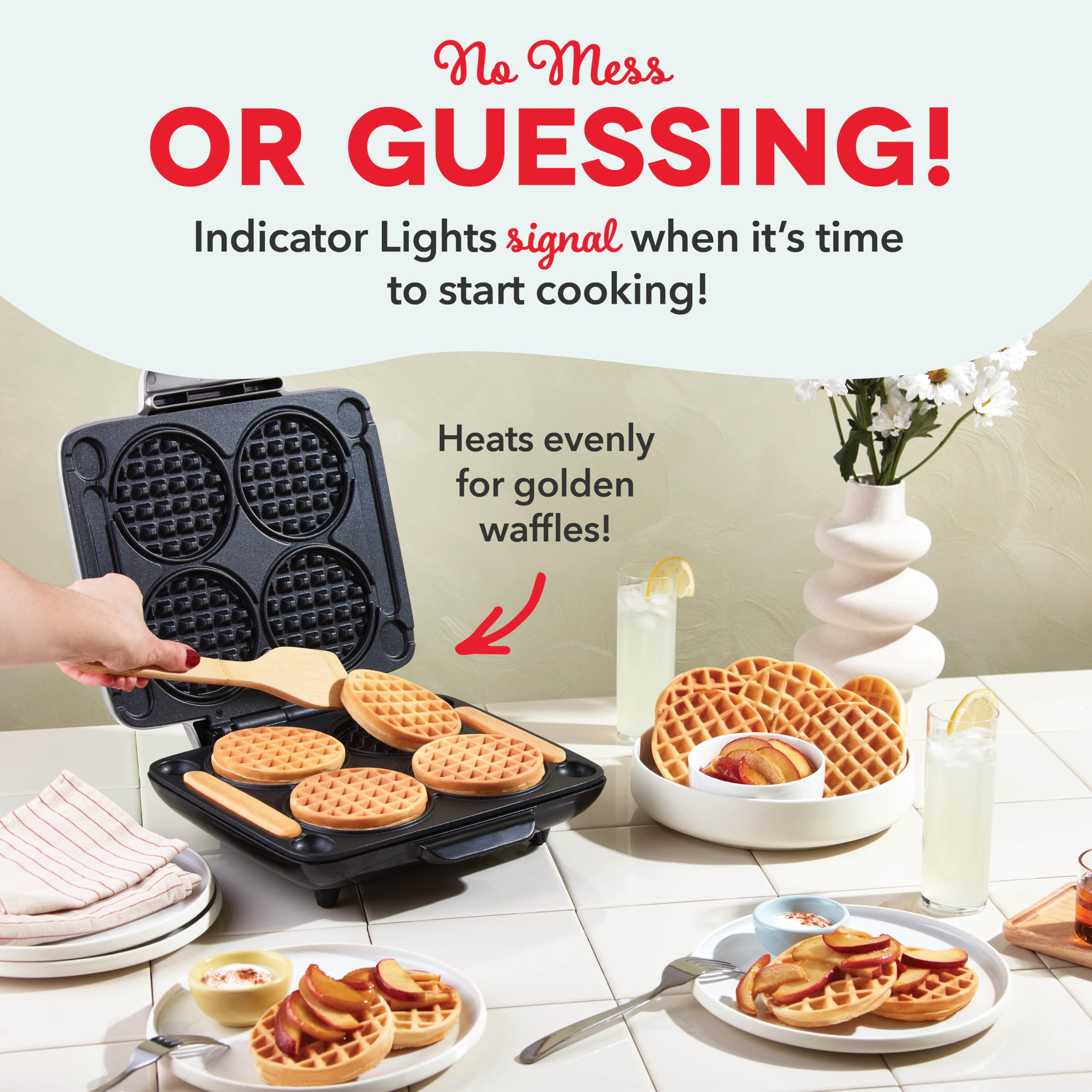 DASH Multi Mini Waffle Maker - Four 4” Waffle Molds, Nonstick Waffle Iron with Quick Heat-Up, Nonstick Surface - Perfect Mini Waffle Maker for Kids and Families, Just Add Batter