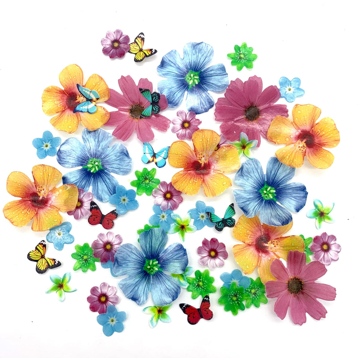 Weraru 58tlg. essbare Schmetterlinge und Blumen Tortendeko Cupcake Topper Hochzeit Motto Party Geburtstagstorten Deko Verschiedene Größen und Farben