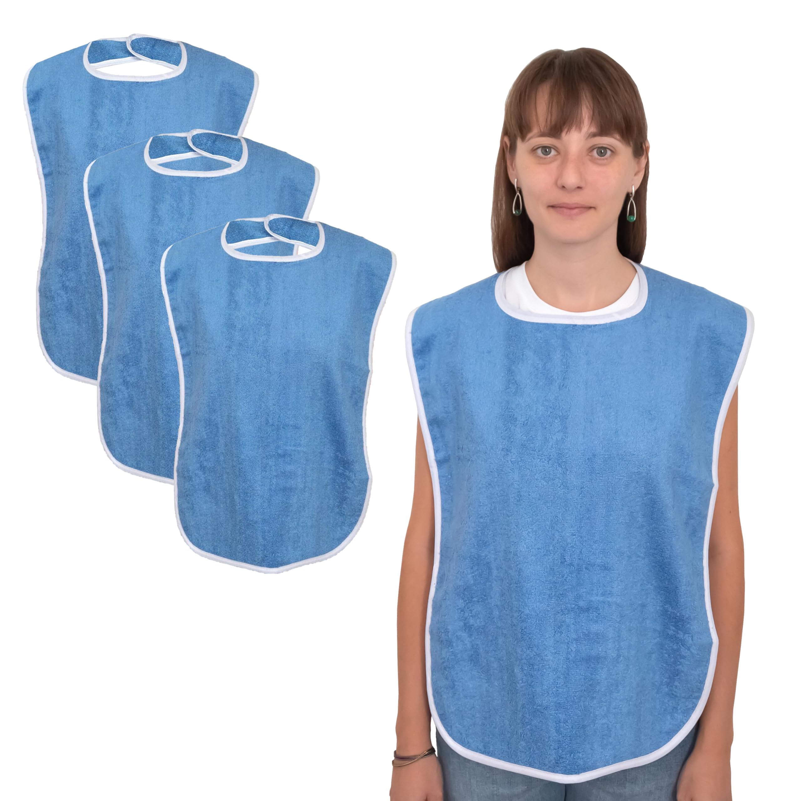 Elaine Karen 3er-Pack Premium-Erwachsenenlätzchen – Lätzchen für Erwachsene, Männer, Frauen; Esslätzchen für ältere Senioren und Behinderte, verstellbar, Frottee-Lätzchen als Kleidungsschutz, maschinenwaschbar, Blau