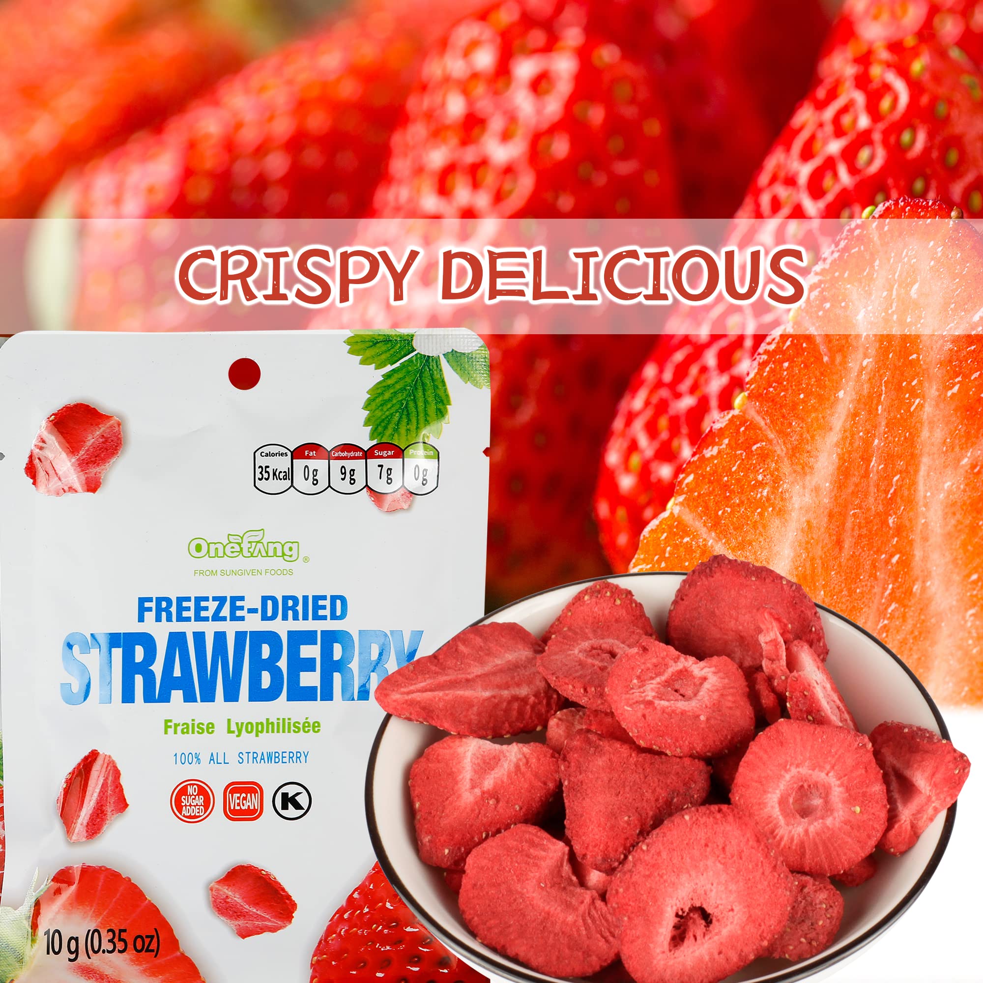 ONETANG Freeze-Dried Fruit Strawberry, 10 Pack Single-Serve Pack, Non GMO, Kosher, No Add Sugar, Gluten free, Vegan, Holiday Day Gifts, Healthy Snack 0.35 Ounce
