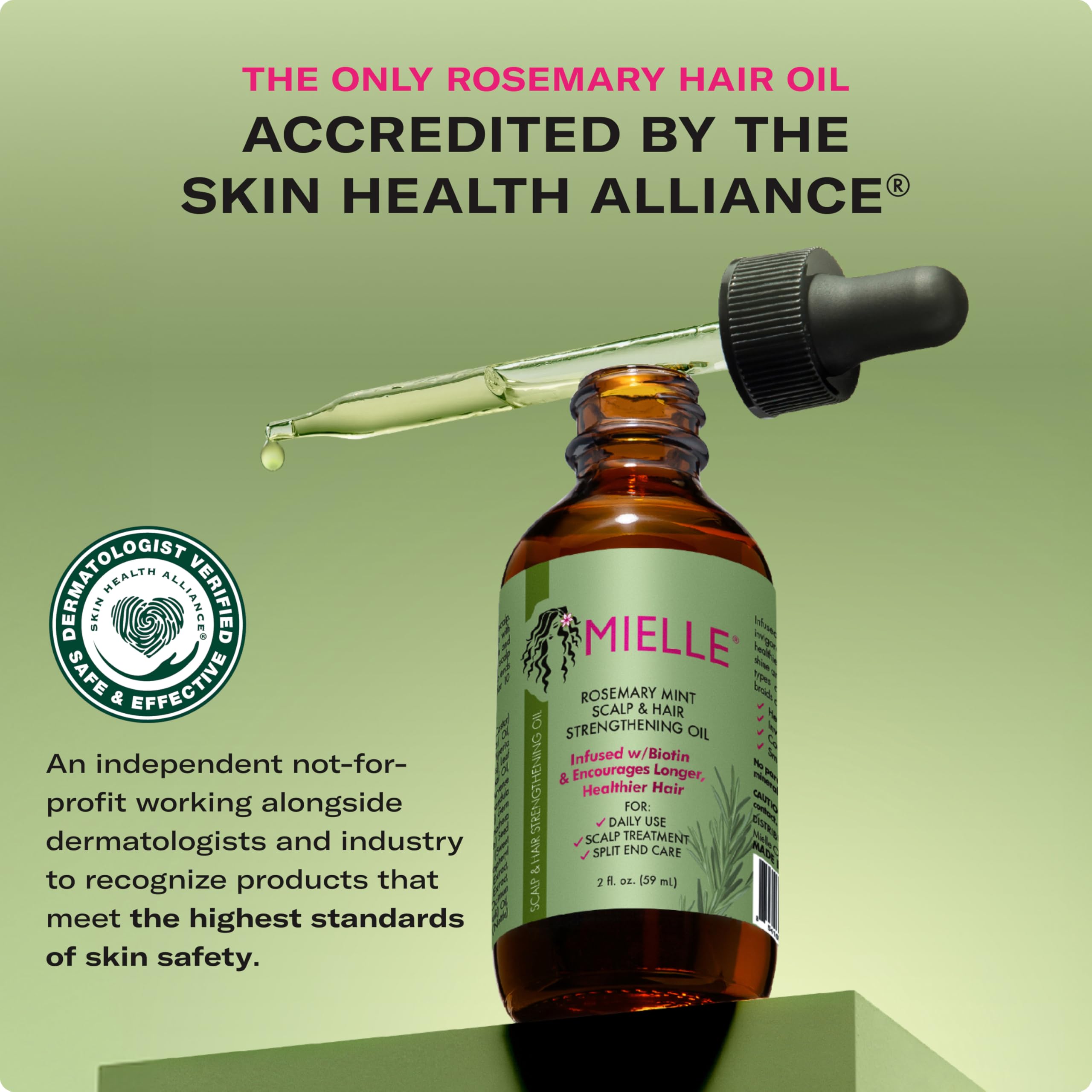Mielle Organics Rosemary & Mint Hair Oil, Split Ends & Dry Scalp Treatment - Made with Biotin & Essential Oils for Strengthening, Soothing, Moisturizing & Encouraging Longer, Healthier Hair (2 Fl Oz)