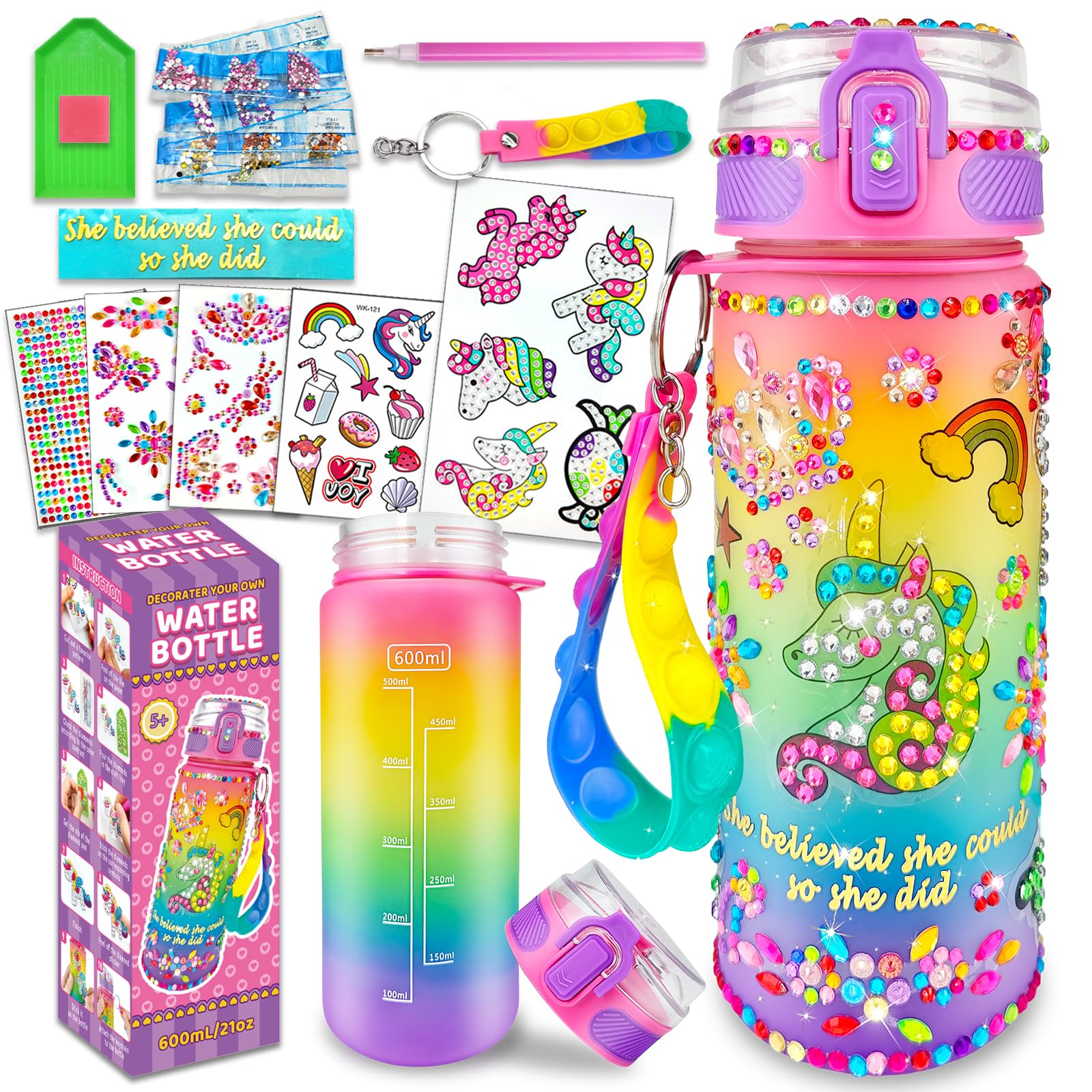 EDSPORTSHOUSE Gestalte deine eigene Trinkflasche für Mädchen im Alter von 4-6-8-10 Jahren, Einhorn Malerei Bastelset, lustige Kunst- und Bastelgeschenke Spielzeug für Mädchen zum Geburtstag Weihnachten (Einhorn)