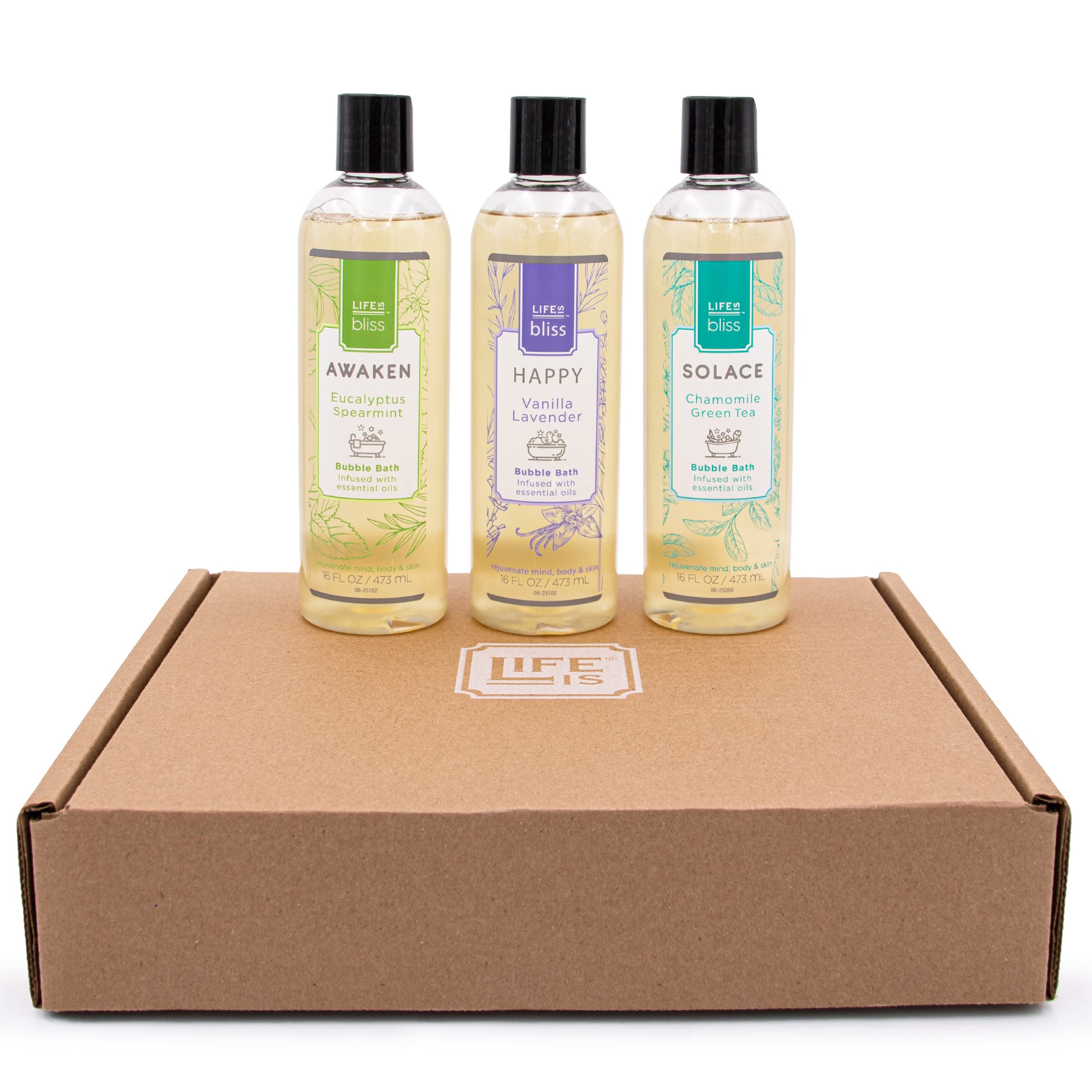 Life is Bliss | 3 Fresh & Soothing Scents | Variety Pack | Liquid Bubble Bath 16 fl oz