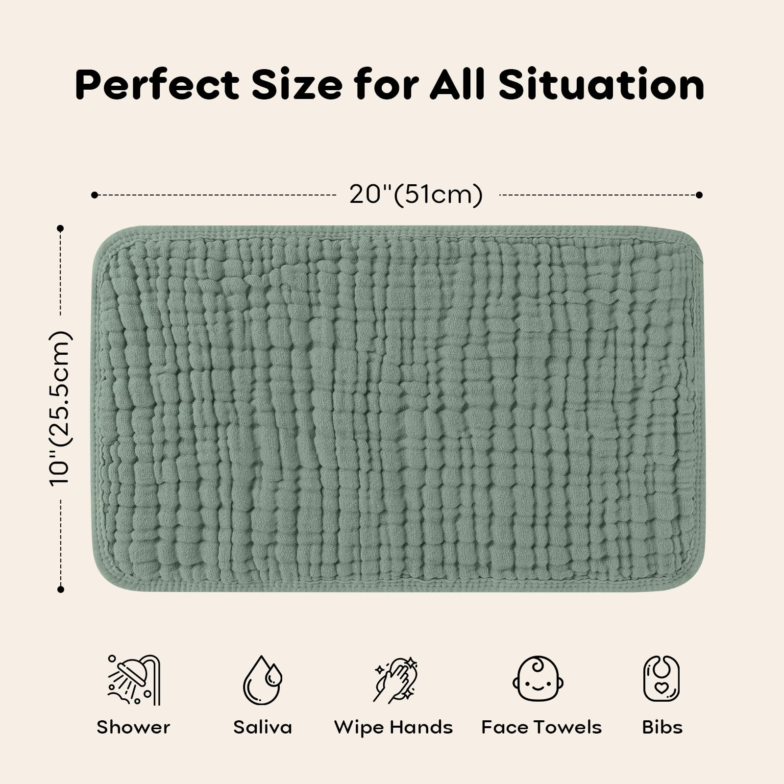 Looxii Muslin Burp Cloths 6 Pack - 20" x 10" - Ultra Soft & Absorbent, 6-Layer 100% Cotton for Spit Up & Drool- Gentle Baby Burping Cloth, Newborn Boys Girls Essentials, Dark Green