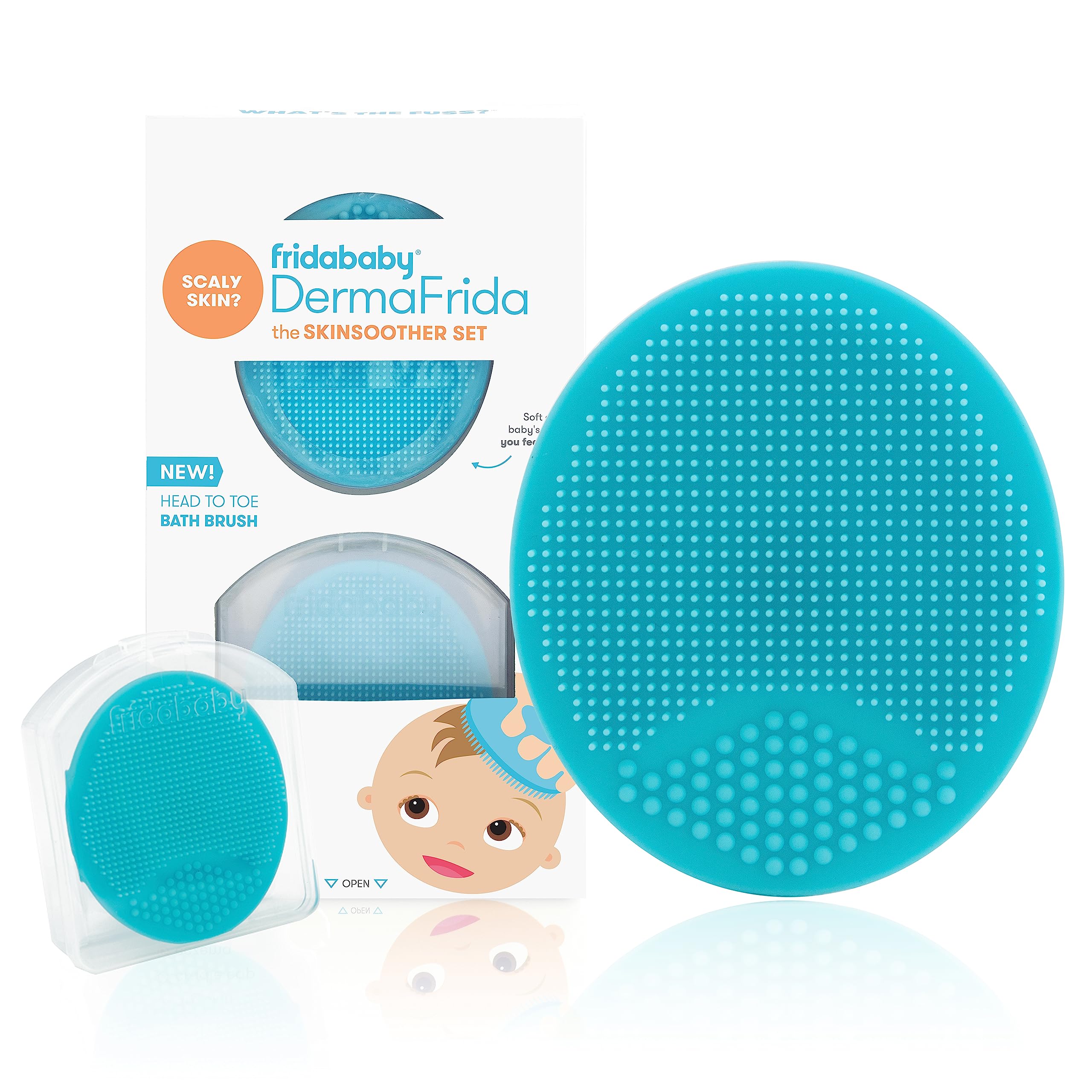 Frida Baby DermaFrida The SkinSoother Baby-Badebürste, Milchschorfbürste für Babys, Baby-Essentials für trockene Haut, Milchschorfbehandlung und Ekzeme, 2er-Pack