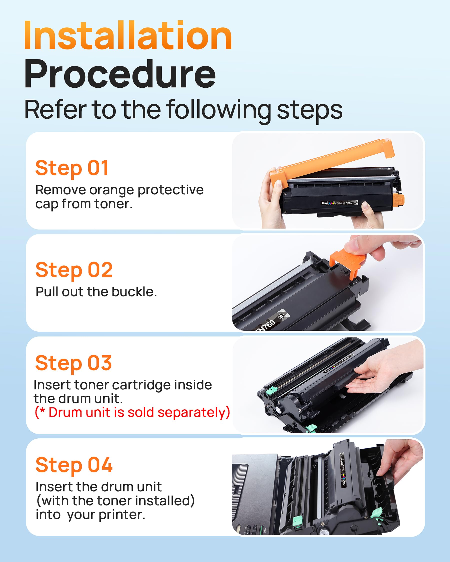 E-Z Ink Compatible TN760 Toner Cartridges Replacement for Brother TN-760 TN730 TN-730 to Use with HL-L2350DW HL-L2395DW HL-L2390DW HL-L2370DW MFC-L2750DW MFC-L2710DW DCP-L2550DW (Black, 4 Pack)