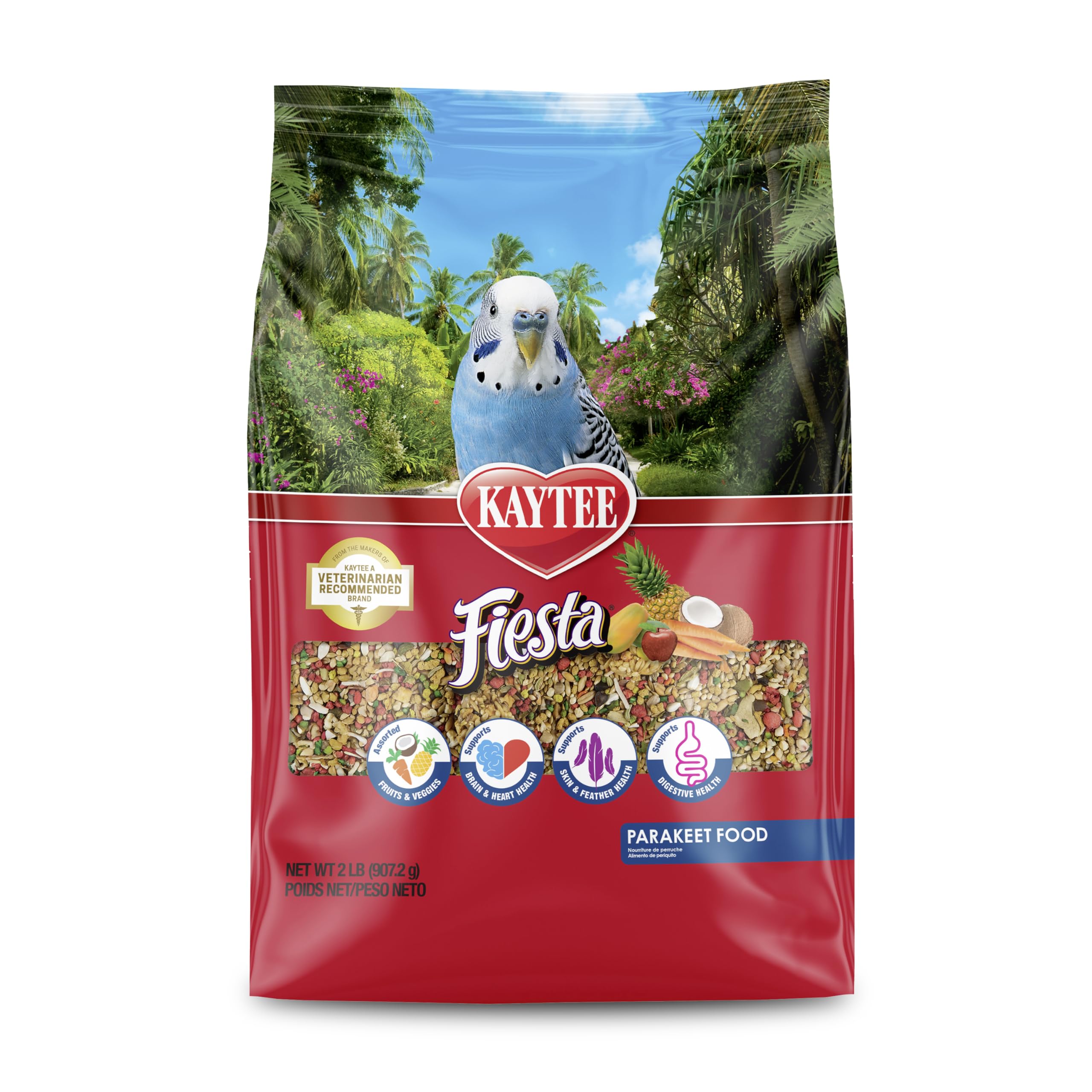 Kaytee Fiesta Sittichfutter, nahrhafte und unterhaltsame Mischung, unterstützt Haut, Federn, Verdauung, Gehirn und Herzgesundheit, 907 g