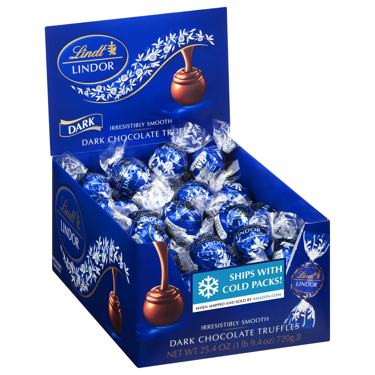 Lindt LINDOR Zartbitterschokoladen-Trüffel, Zartbitterschokolade mit zartschmelzendem Trüffelkern, 720 g, 60 Stück